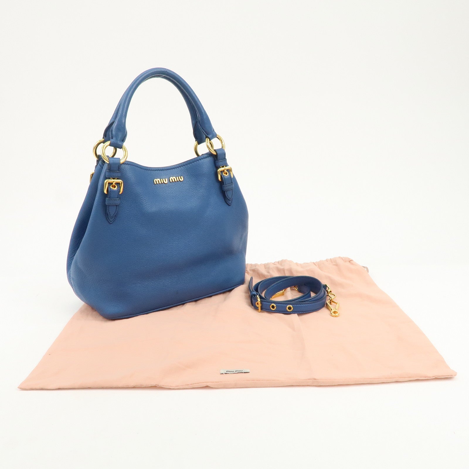 MIU MIU Madras Leather 2Way Shoulder Bag Hand Bag Blue RN0886
