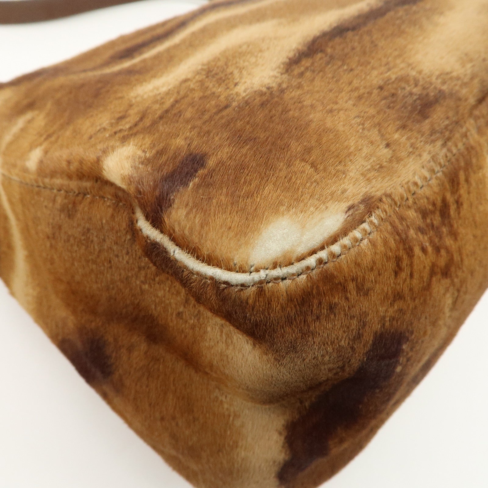 FENDI Mamma Baguette Unborn Carf Leather Shoulder Bag Brown 26323 Used