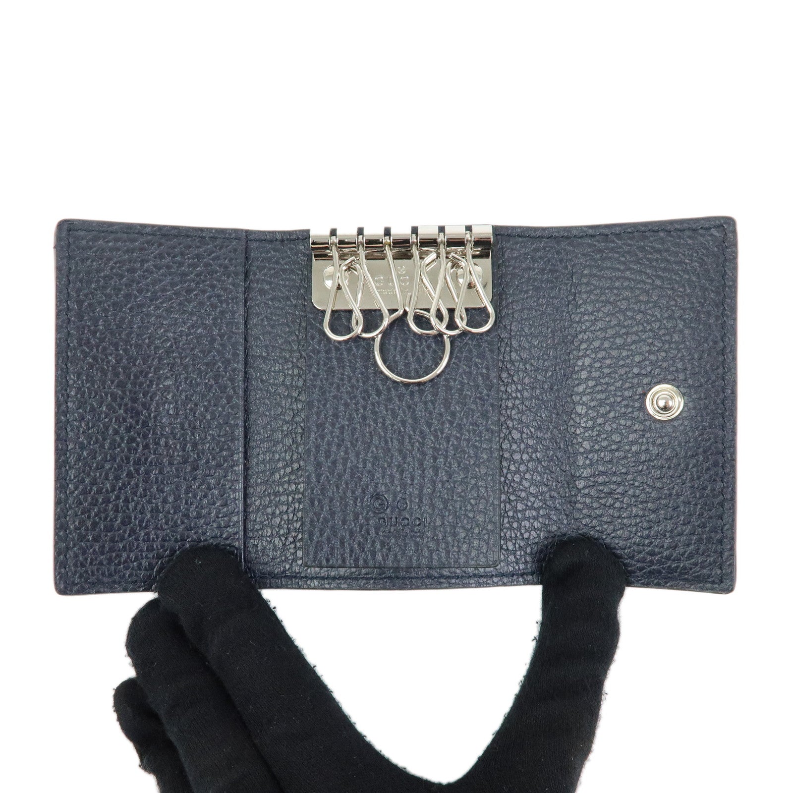 GUCCI Leather 6 Ring Key Case Key Holder Navy 150402