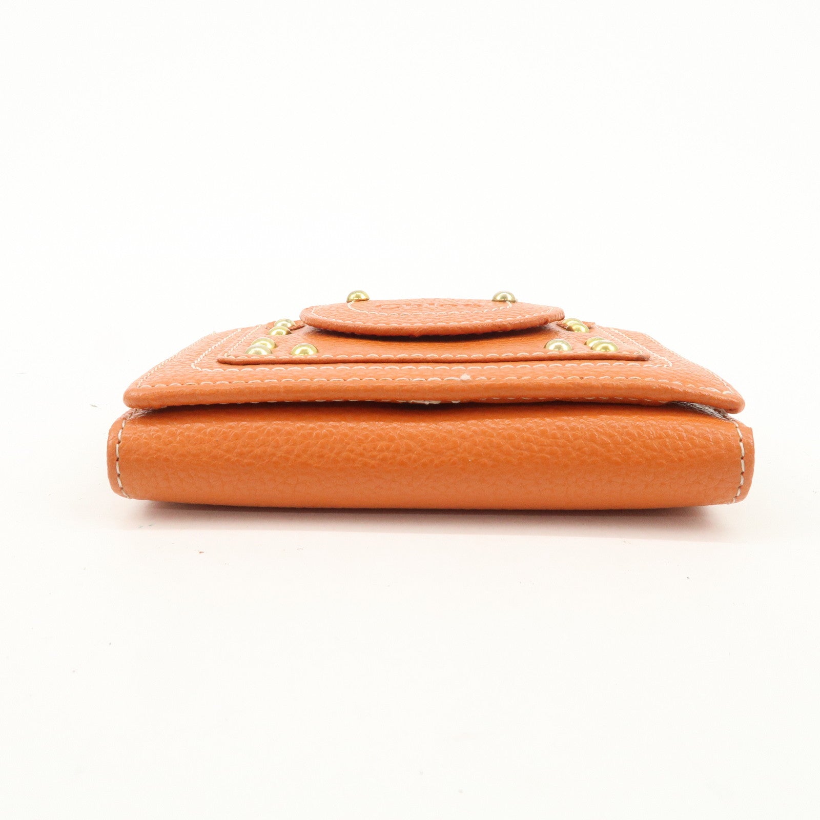 Chloe Leather Tri-fold Compact Wallet Studs Orange