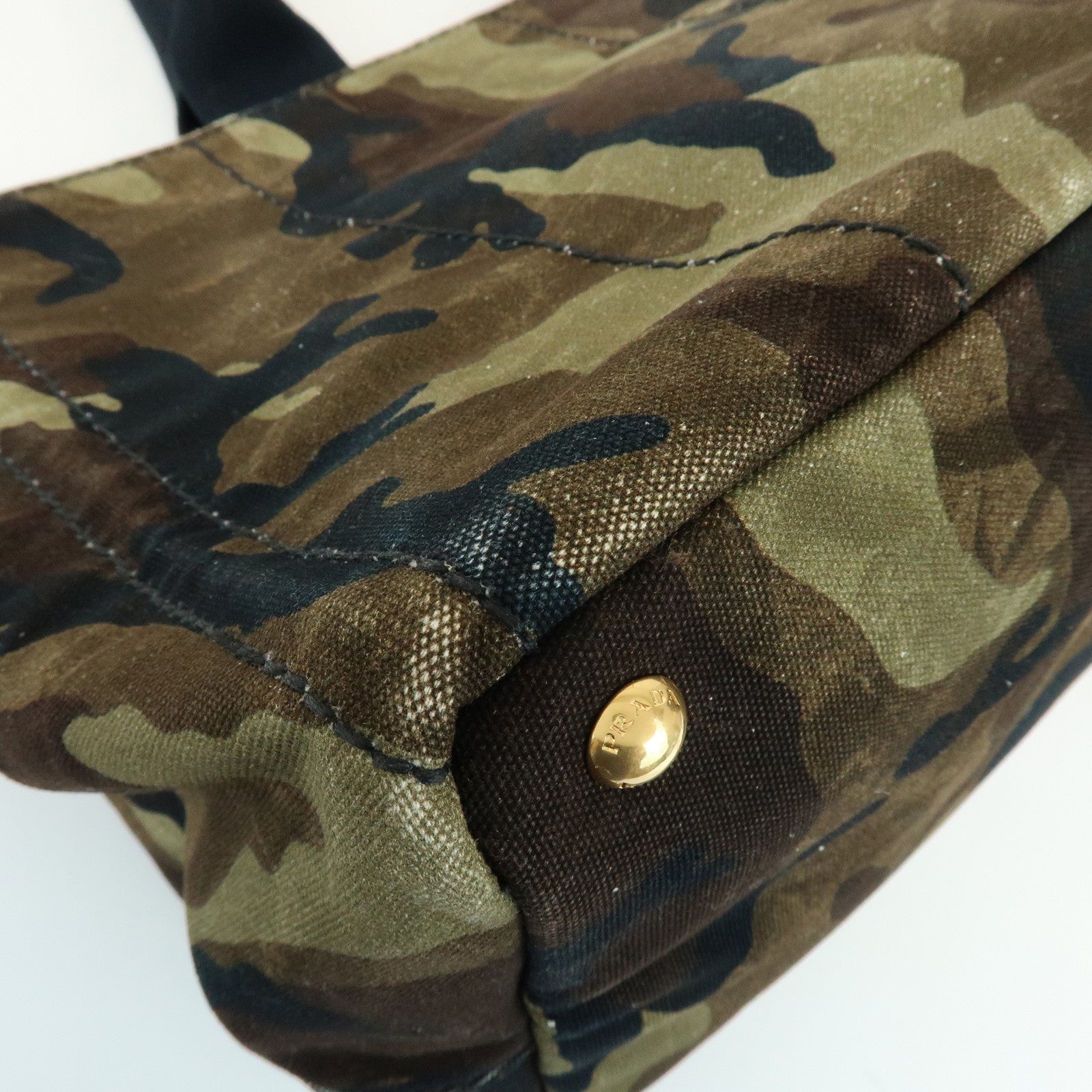 PRADA Triangle Logo Canapa Tote Bag Hand Bag Brown Khaki BN2020