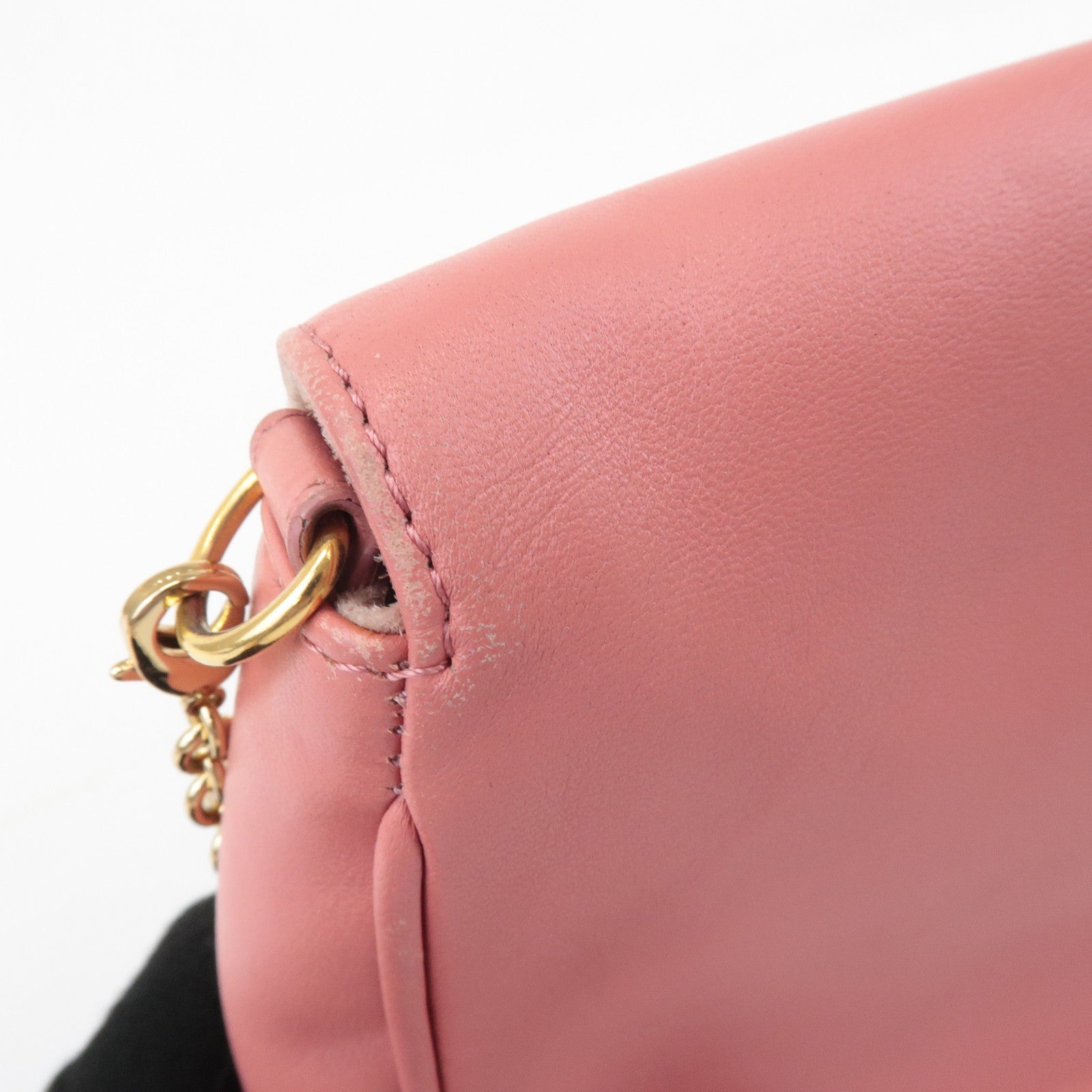 FENDI Leather Chain Shoulder Bag Purse Gold HDW Pink 8M0276 Used