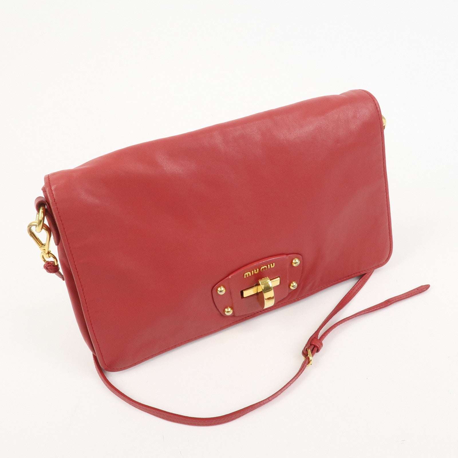 MIU MIU Logo Nappa Leather Shoulder Bag Crossbody Bag Red