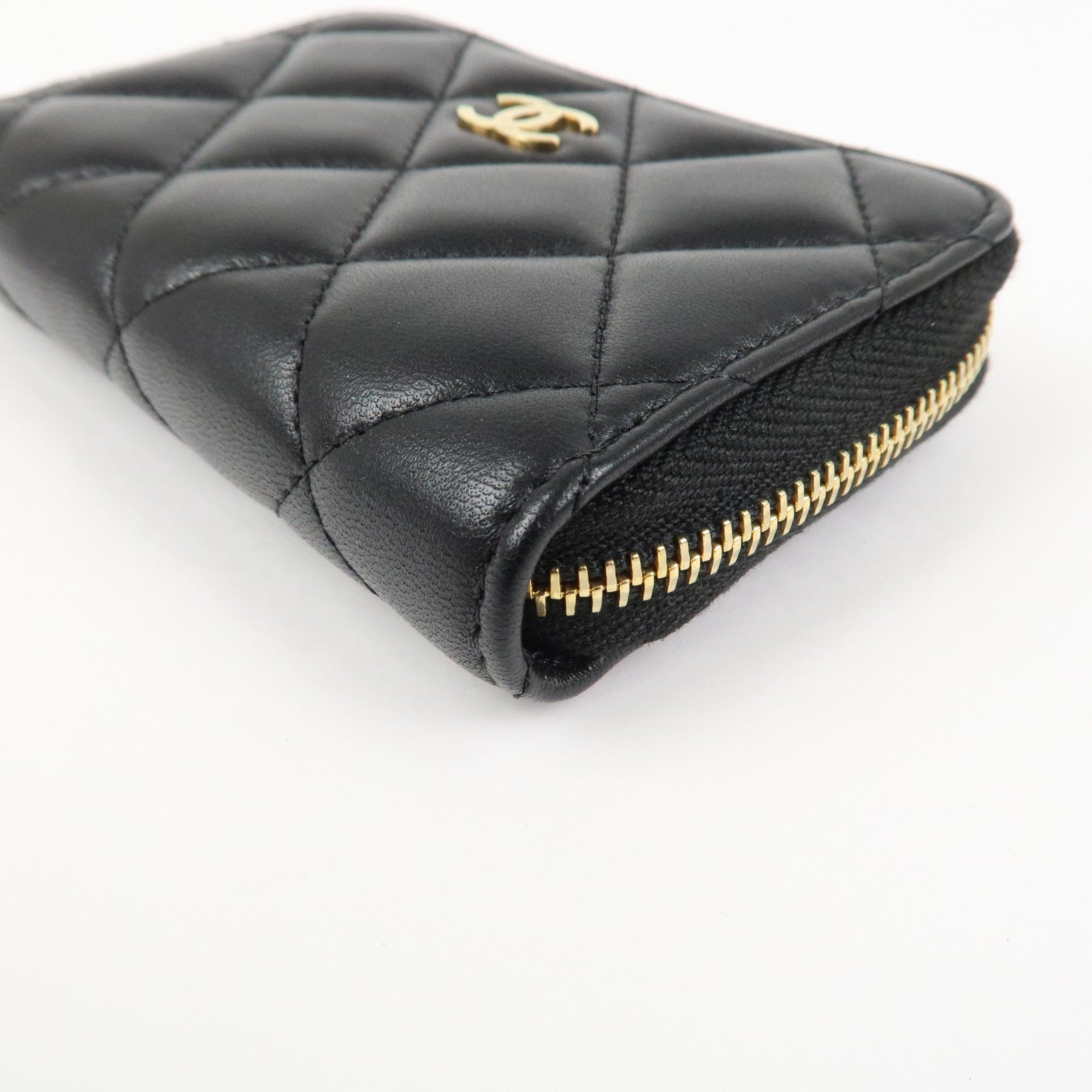 CHANEL Matelasse Lamb skin Classic Zippy Coin Case Black AP0216