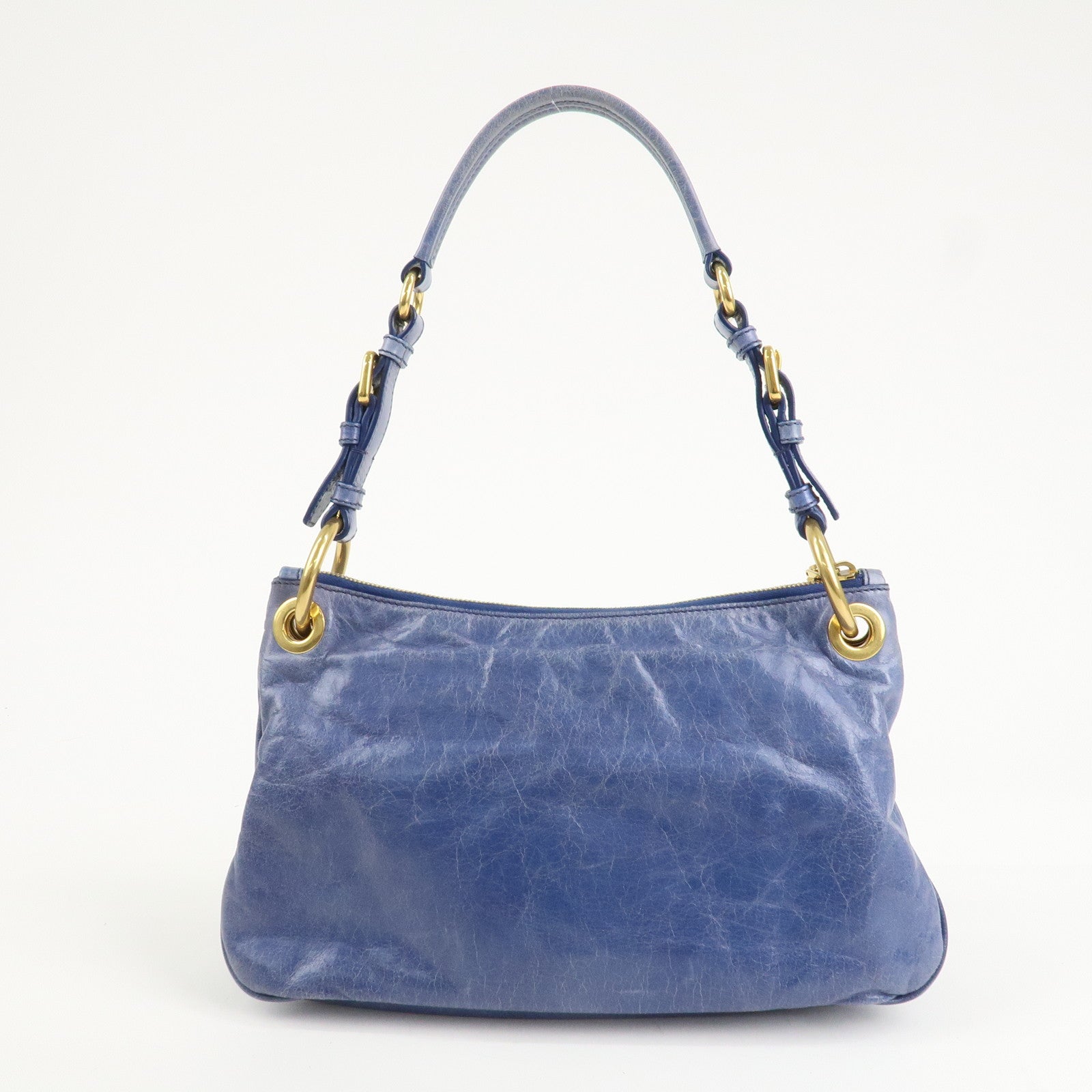 PRADA Leather Shoulder Bag Hand Bag Blue BR4984 Used