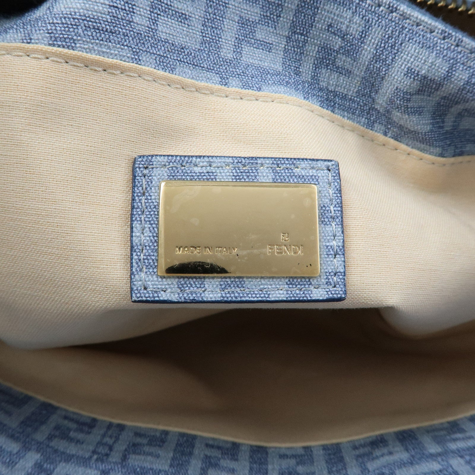 FENDI Logo Zucchino PVC Hand Bag Tote Bag Light Blue 8BH132