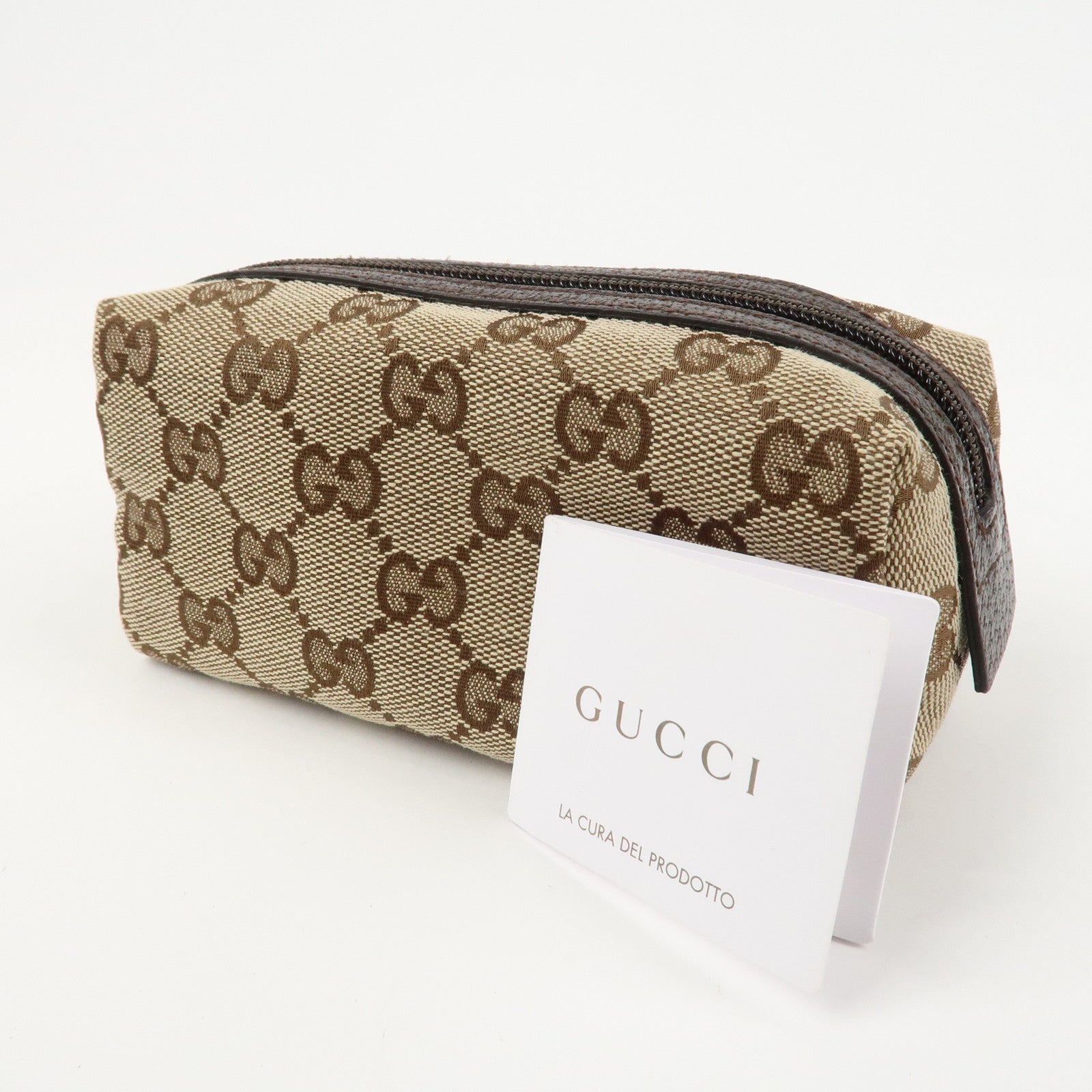 GUCCI GG Monogram Canvas Leather Pouch Cosmetic Case Brown 29596