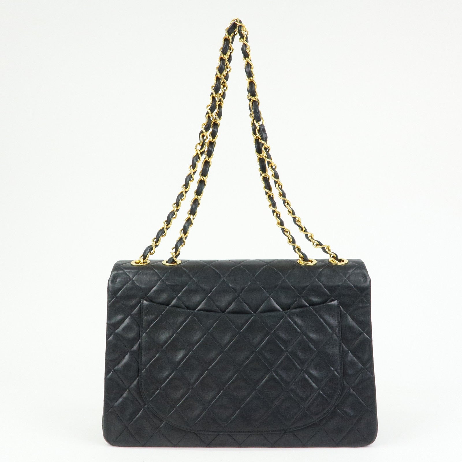 CHANEL Jumbo Matelasse 34 Lamb Skin Flap Shoulder Bag Black A01094