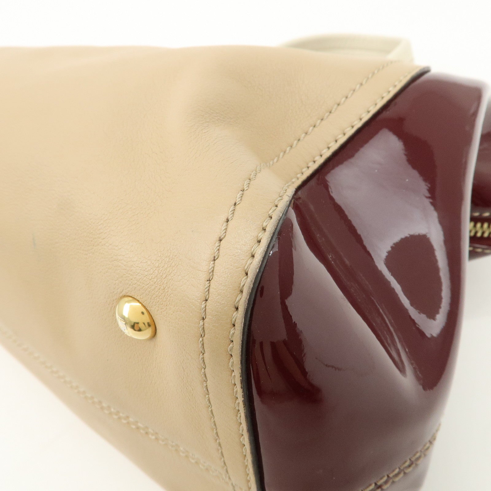 FENDI Chameleon Leather Enamel 2WAY Bag Beige Bordeaux 8BL114