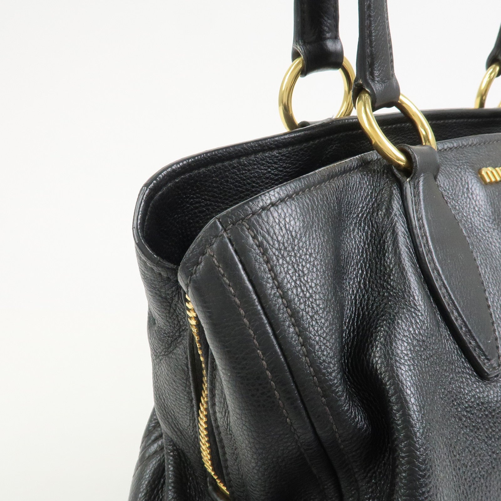 MIU MIU Logo Leather 2Way Bag Shoulder Bag Hand Bag Black RR1901