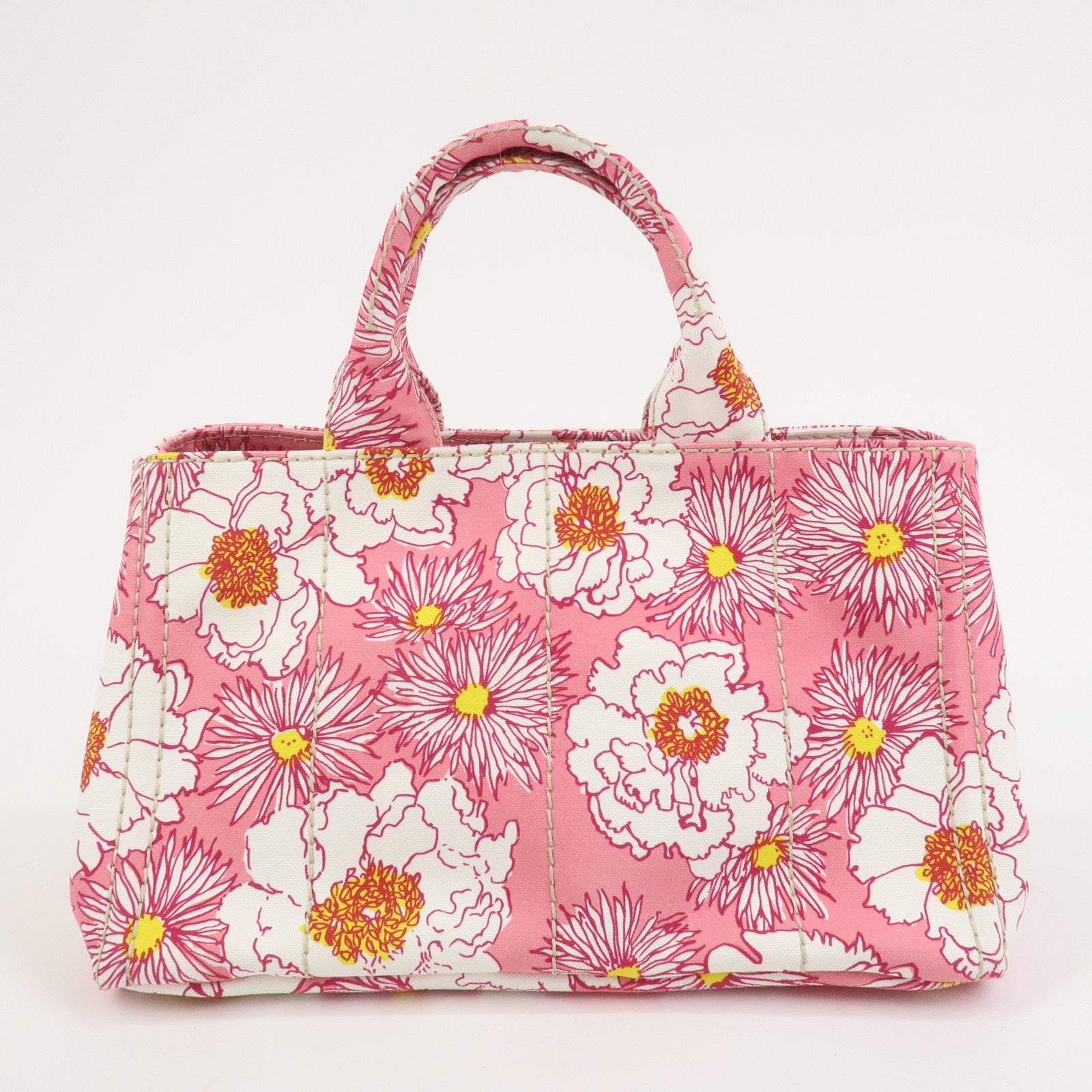 PRADA Canapa Canvas 2Way Bag Hand Bag Flower Print Pink