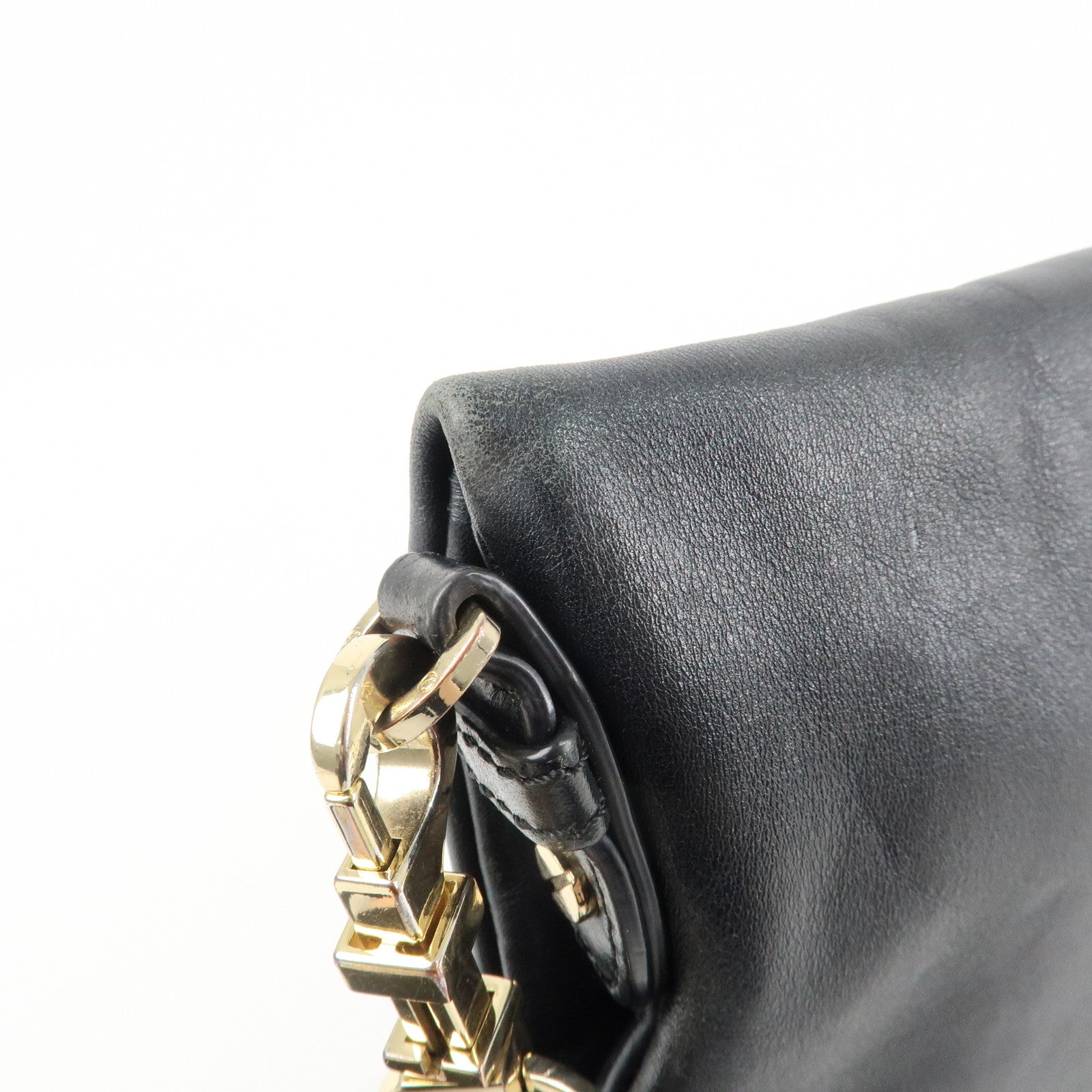 Tory Burch Leather 2Way Bag Shoulder Bag Black Gold HDW Used