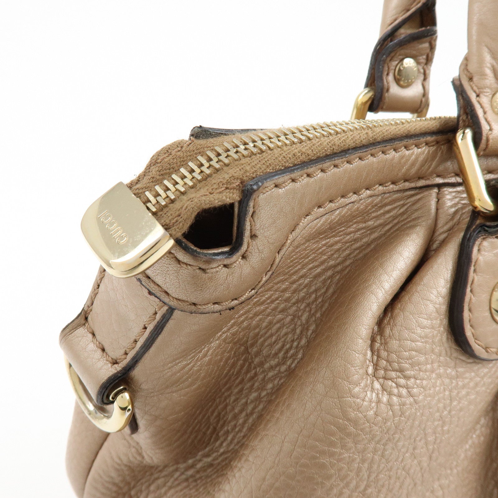 GUCCI Sukey Interlocking G Leather 2Way Bag Champagne Gold 247902