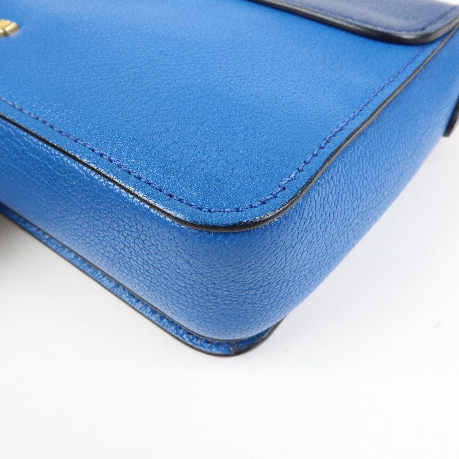 MIU MIU Madras Leather Shoulder Bag Crossbody Bag Blue RT0544