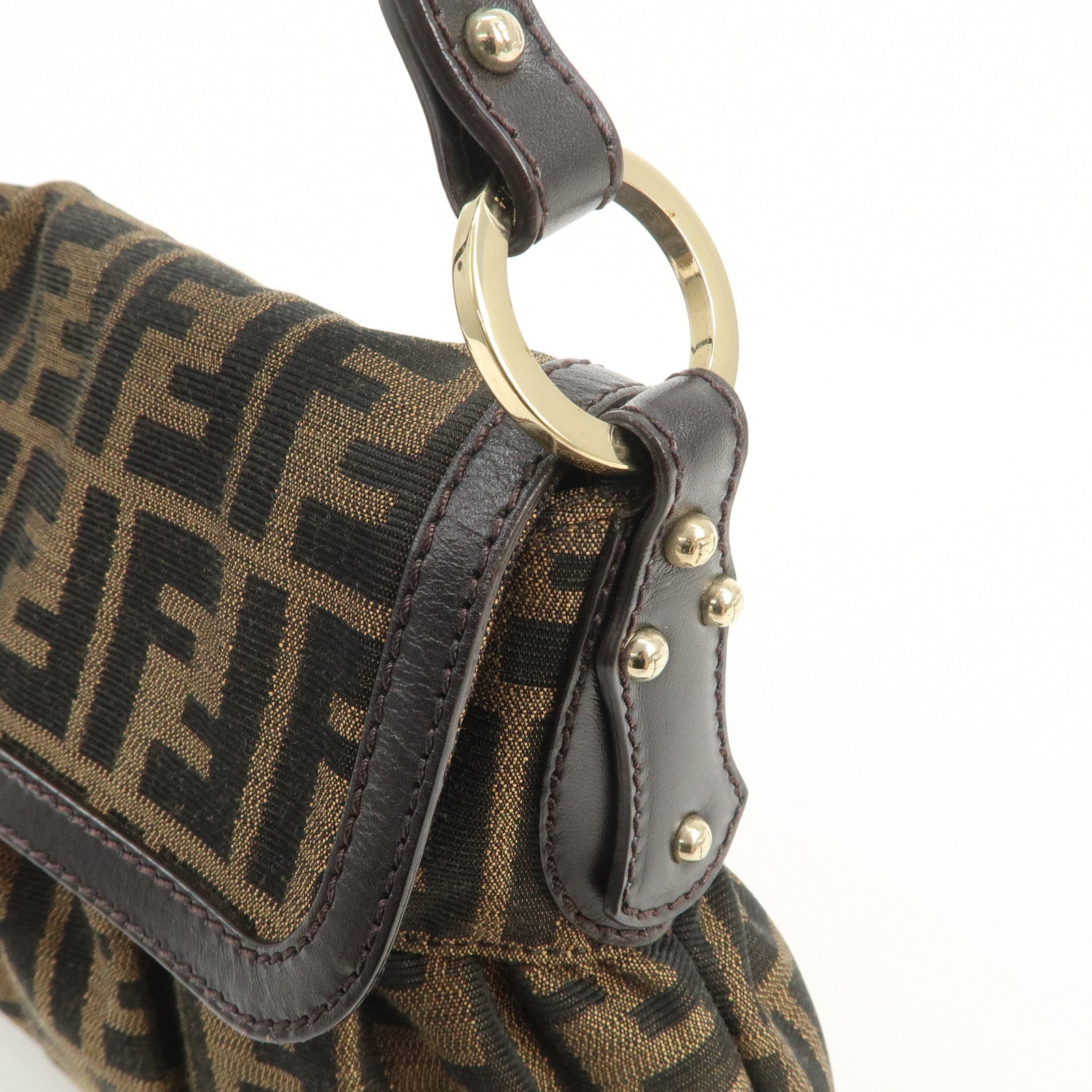 FENDI Zucca Canvas Leather Shoulder Bag Hand Bag Brown 8BR445