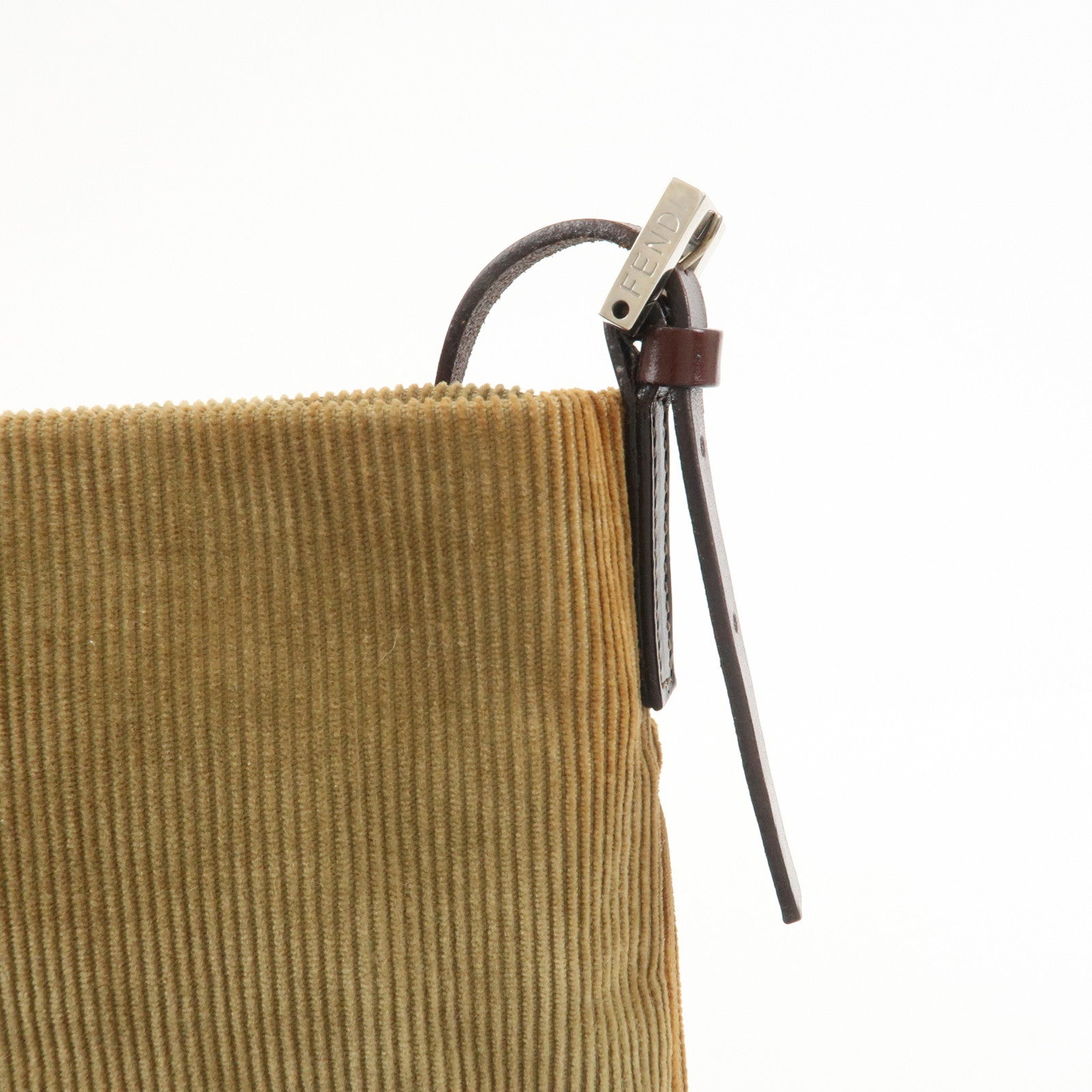 FENDI Corduroy Leather Shoulder Bag Brown 26733