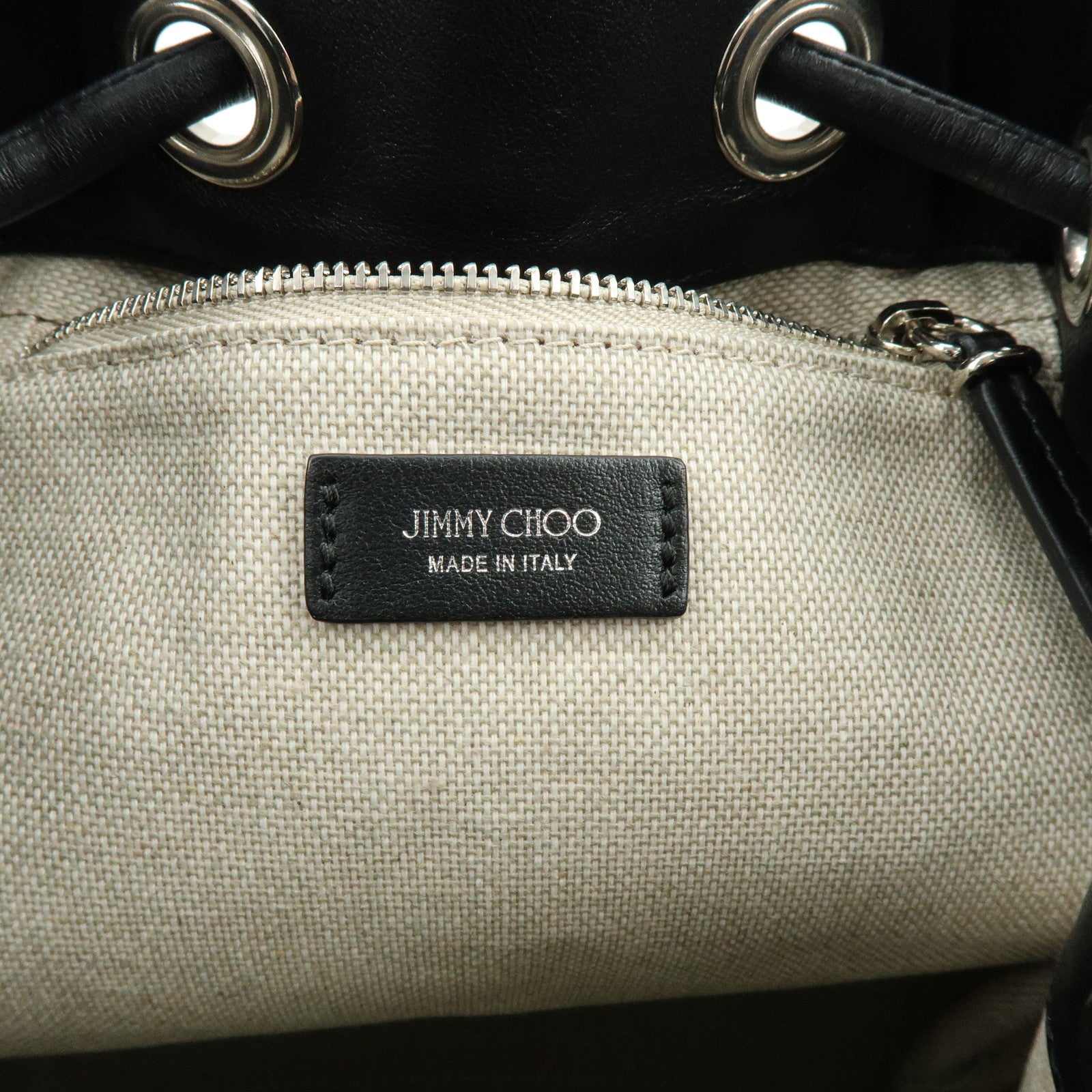 JIMMY CHOO Bonbon Bucket Canvas Leather 2Way Shoulder Bag Blue