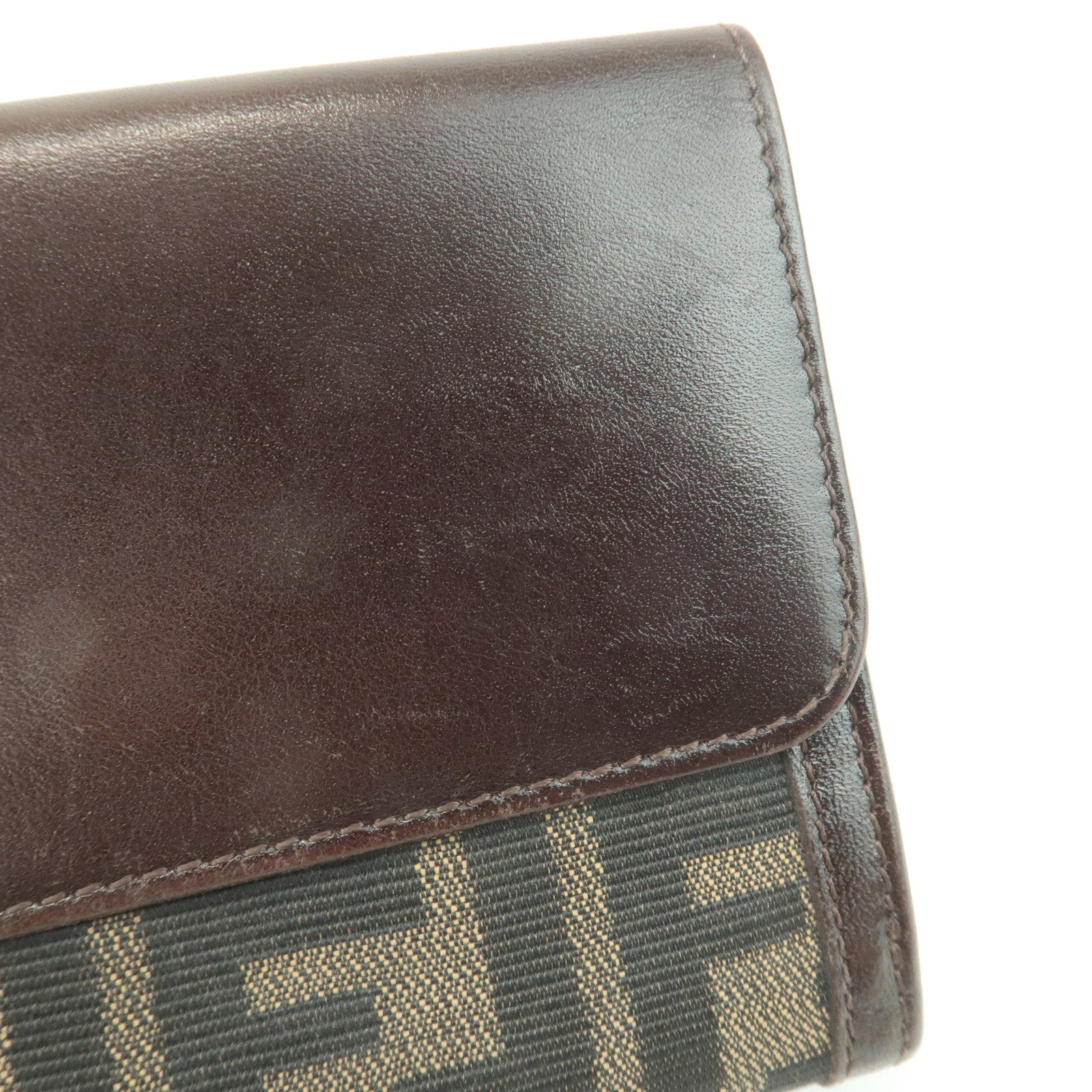 FENDI Zucca Leather Canvas Double Hook Bi-fold Wallet Brown 30795 Used