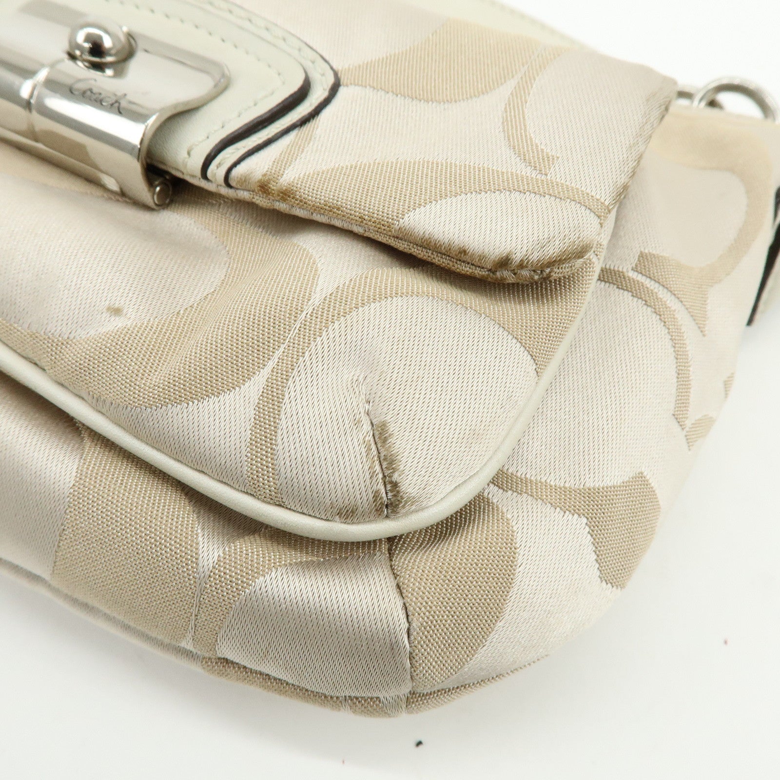 COACH Set of 2 Signature Satin Canvas Shoulder Bag Hand Bag Beige