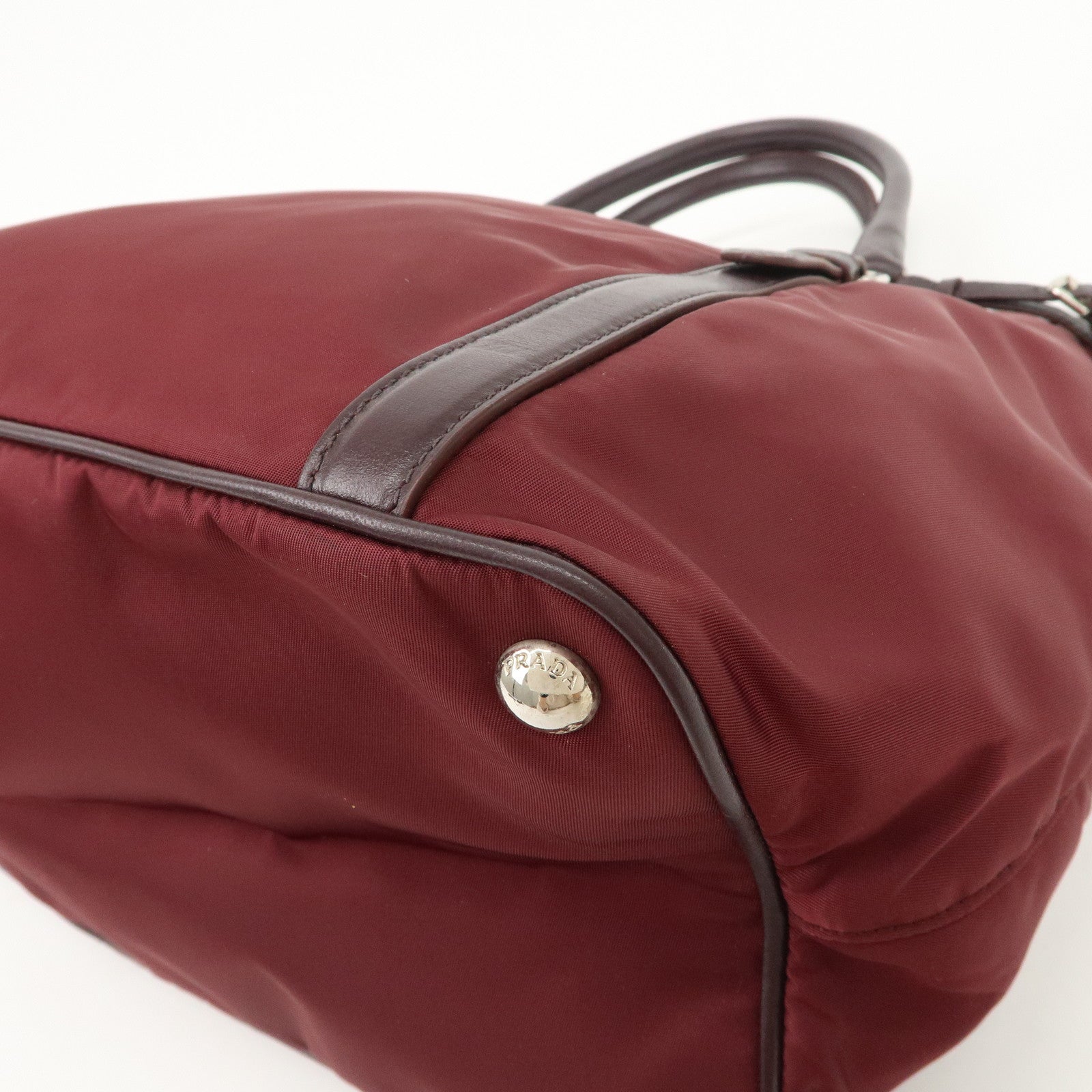 Prada Logo Tessuto Nylon Hand Bag Shoulder Bag Burgundy Red BR5116 Used