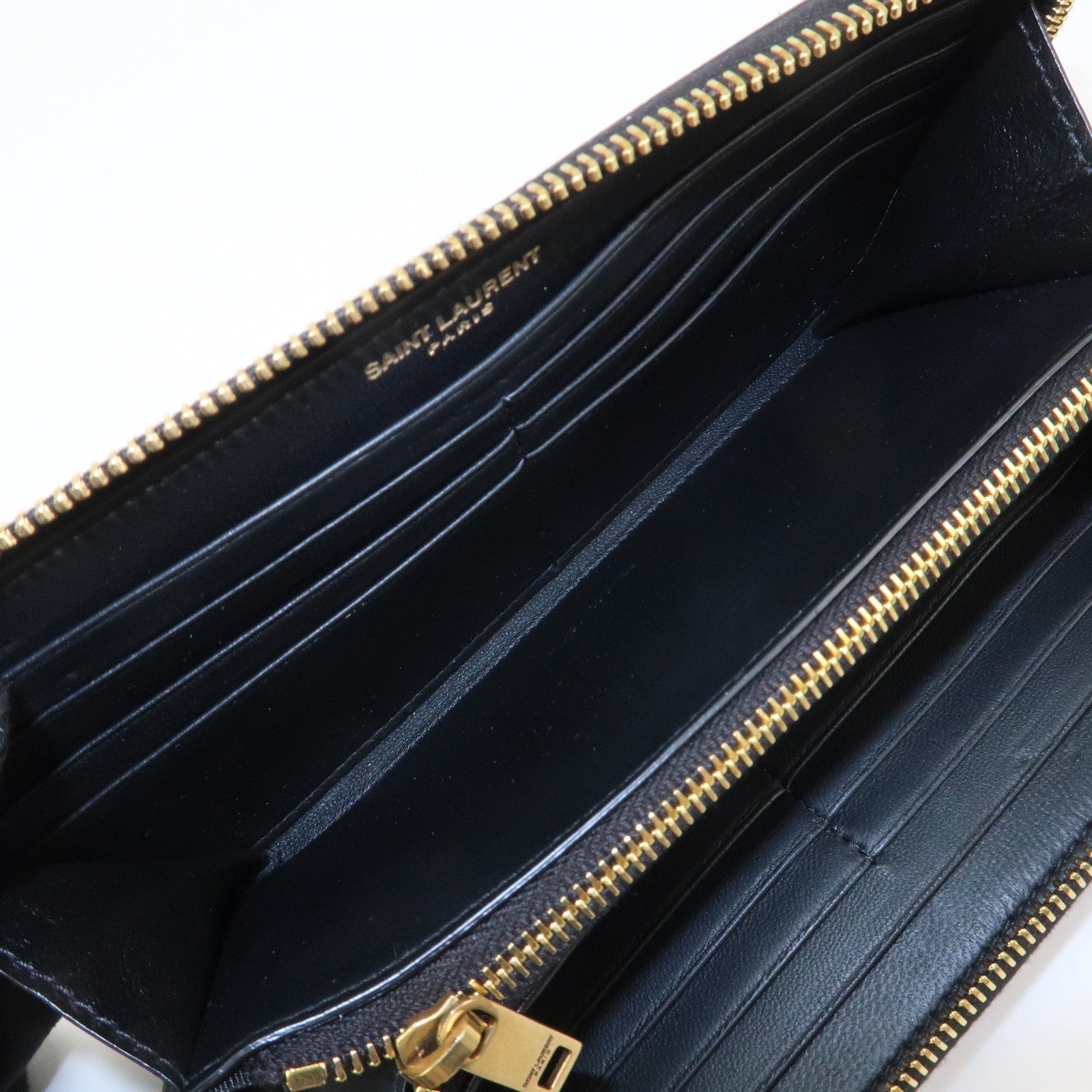 SAINT LAURENT Logo Emboss Leather Zippy Long Wallet Black