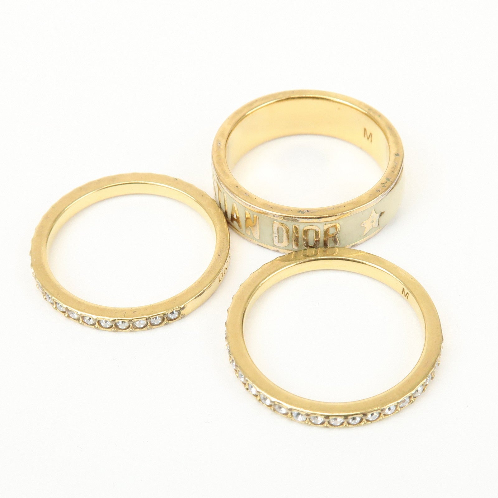 Christian Dior Code Metal Rhinestone Three-band Ring M Gold