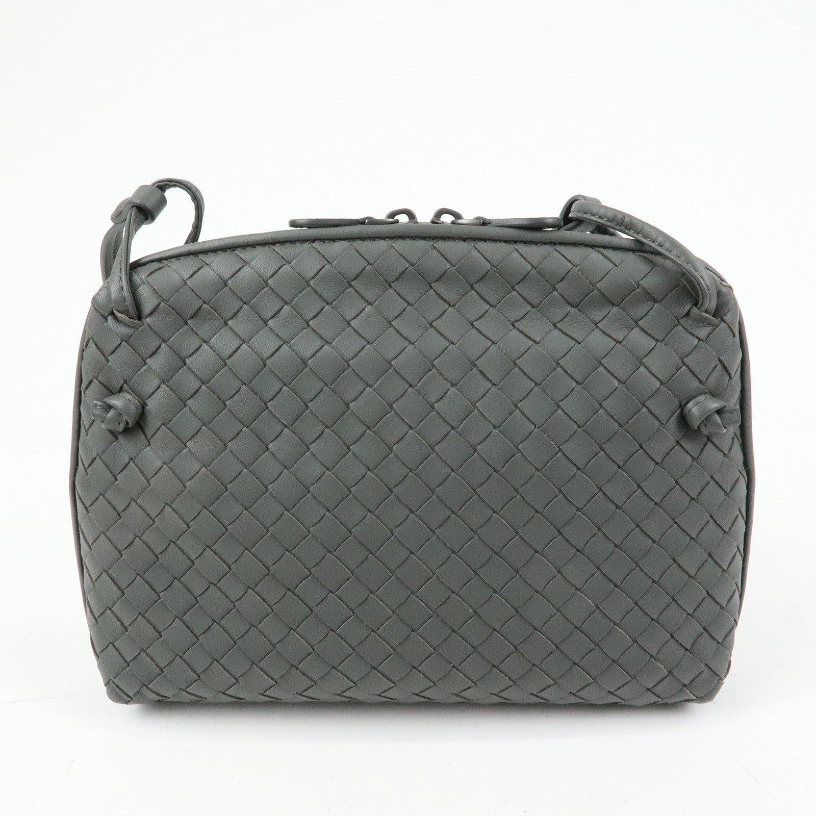 BOTTEGA VENETA Nodini Intrecciato Leather Shoulder Bag Gray 245354