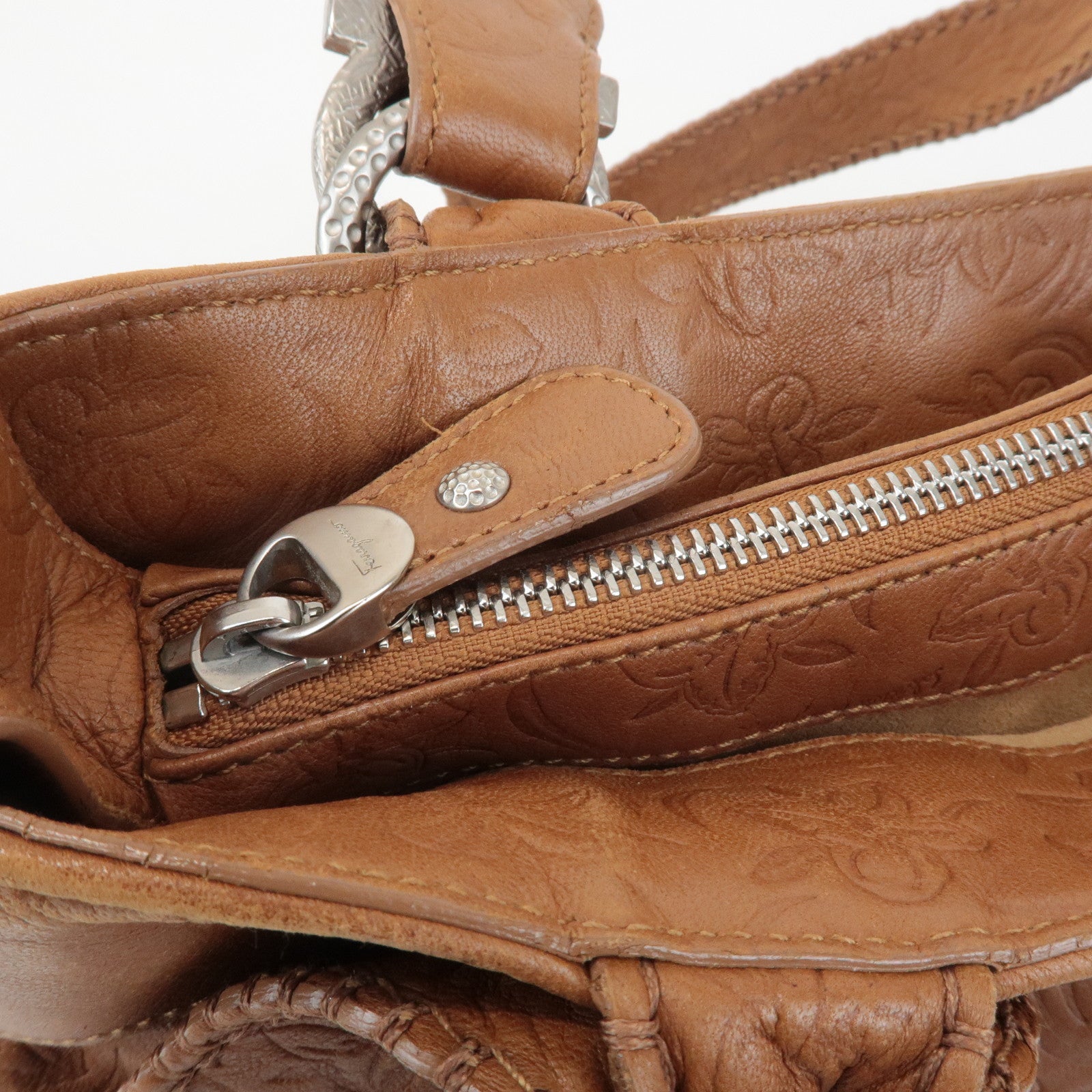 Ferragamo Ganchini Leather Shoulder Bag Hand Bag Brown Used