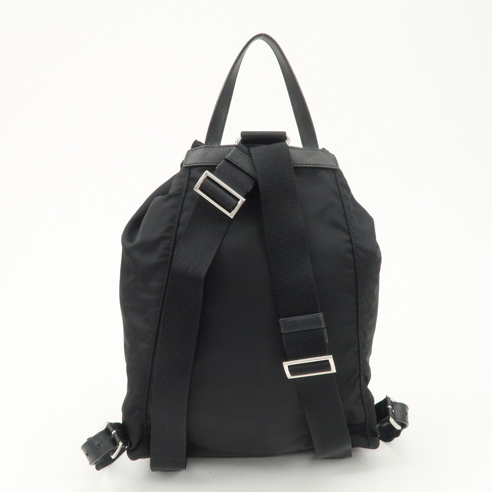 PRADA Triangle Logo Nylon Leather Backpack Rucksack Black 1BZ032