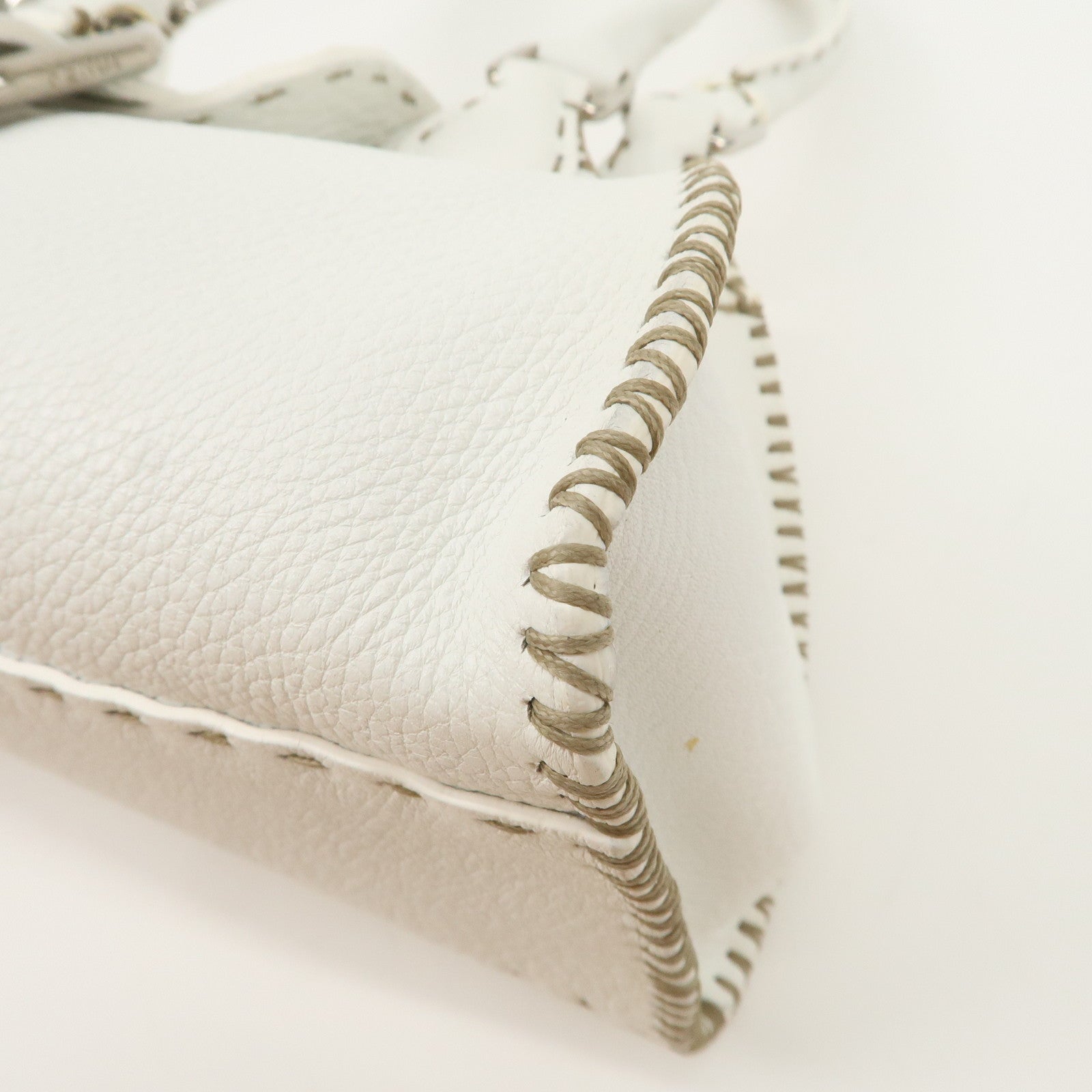 FENDI Seleria Leather Hand Bag White Silver HDW 8BR439