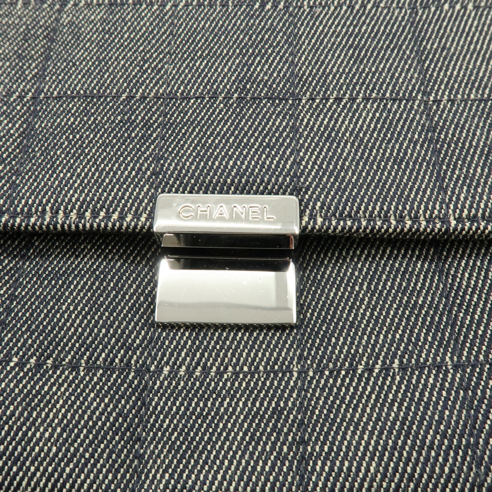 CHANEL Chocolate Bar COCO Mark Denim Clutch Bag Black