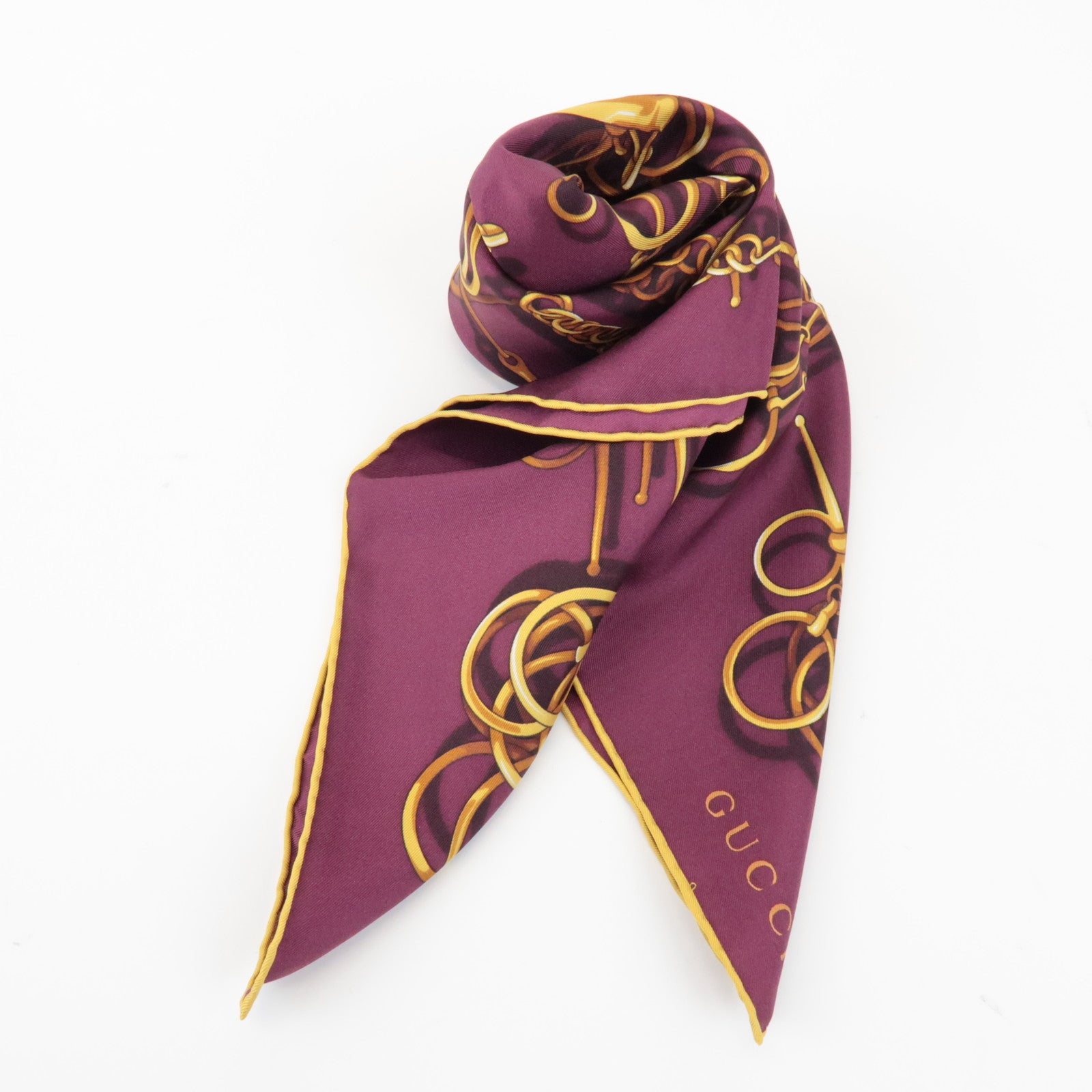 GUCCI Horse Bit Silk 100% 65×65 Scarf Purple