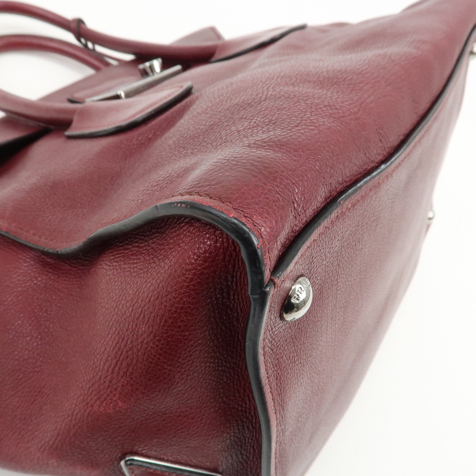 PRADA Leather 2Way Bag Flap Tote Bag Hand Bag Bordeaux