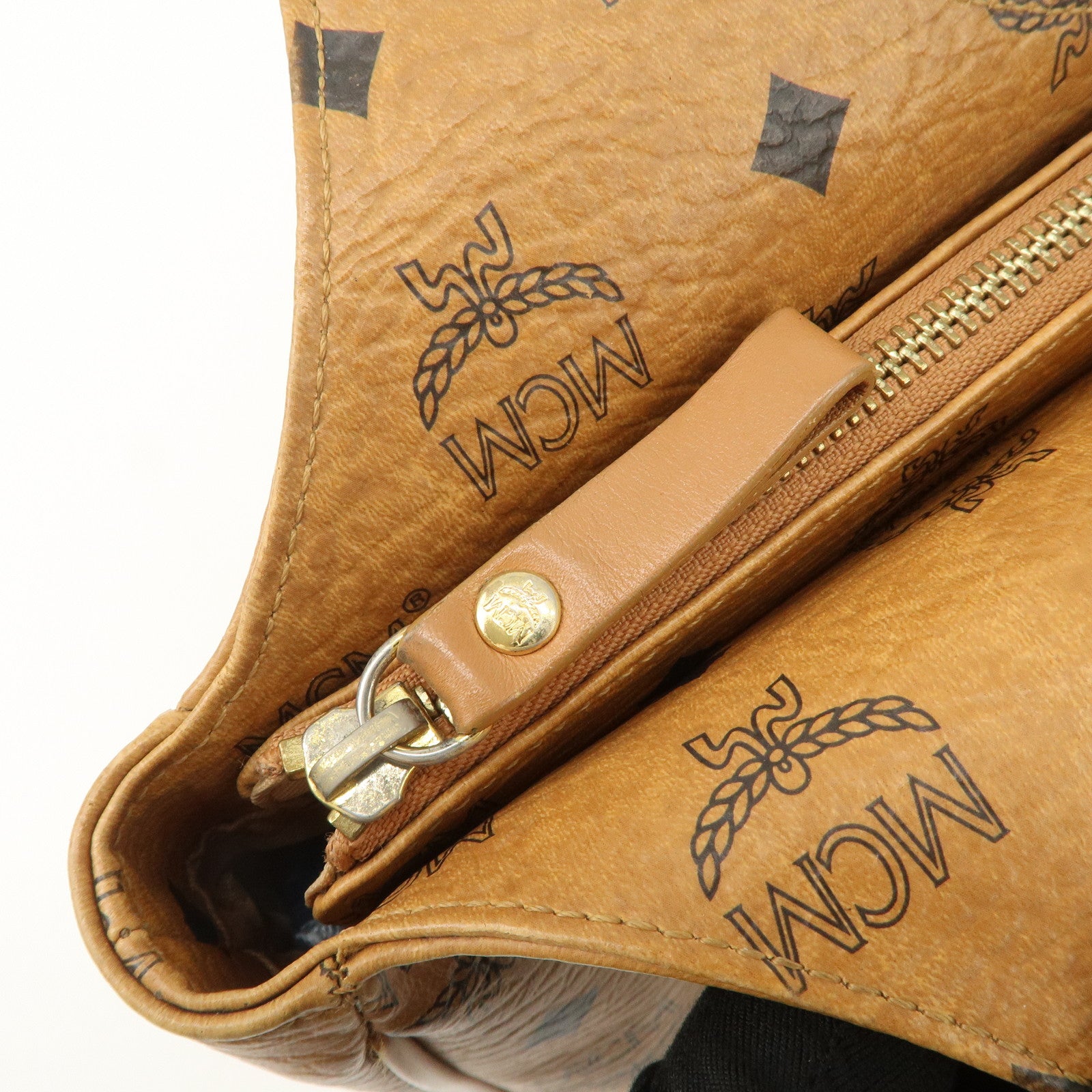 MCM Visetos Leather Hand Bag Shoulder Bag Brown Camel Brown