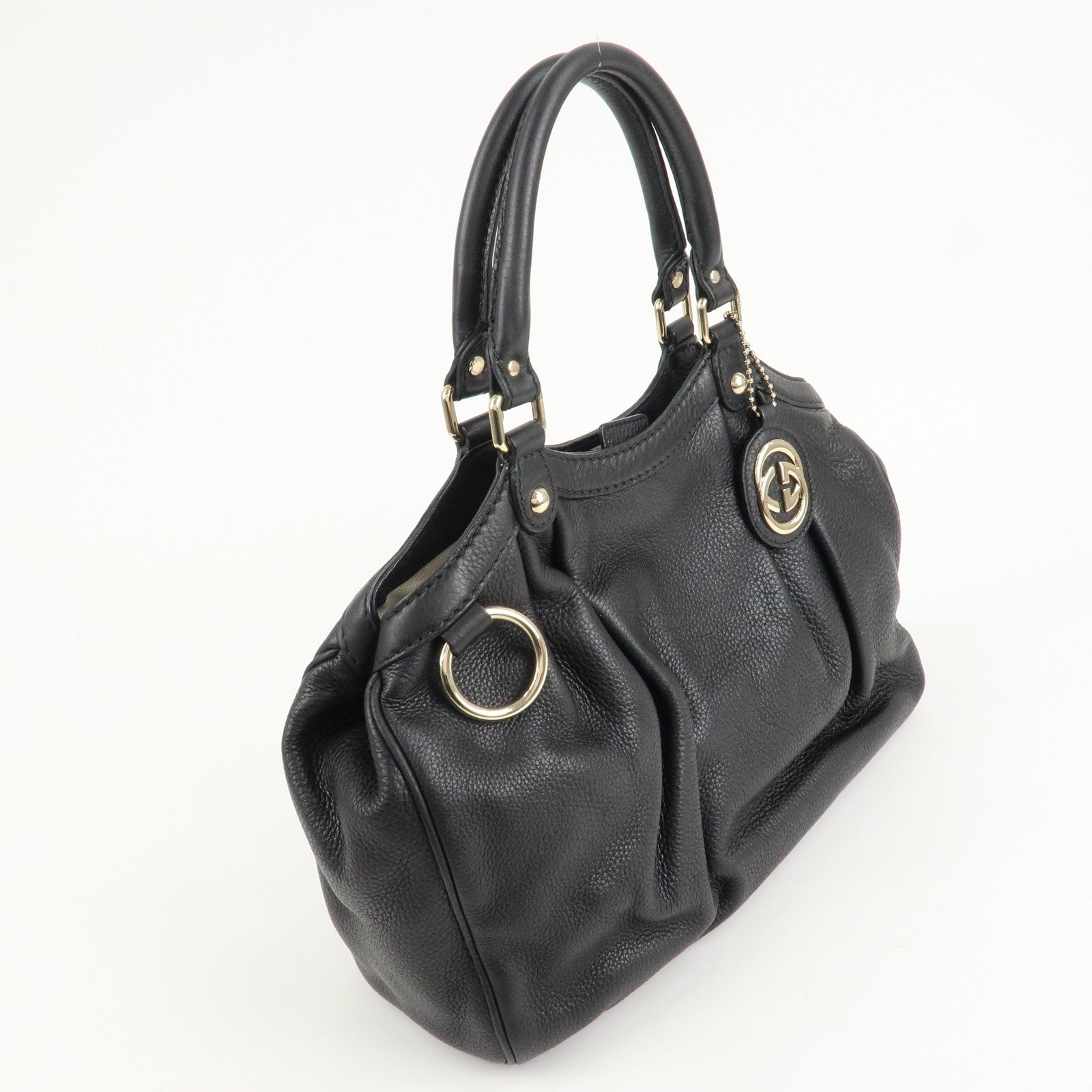 GUCCI Sukey Leather Hand Bag Tote Bag Black 211944 Used