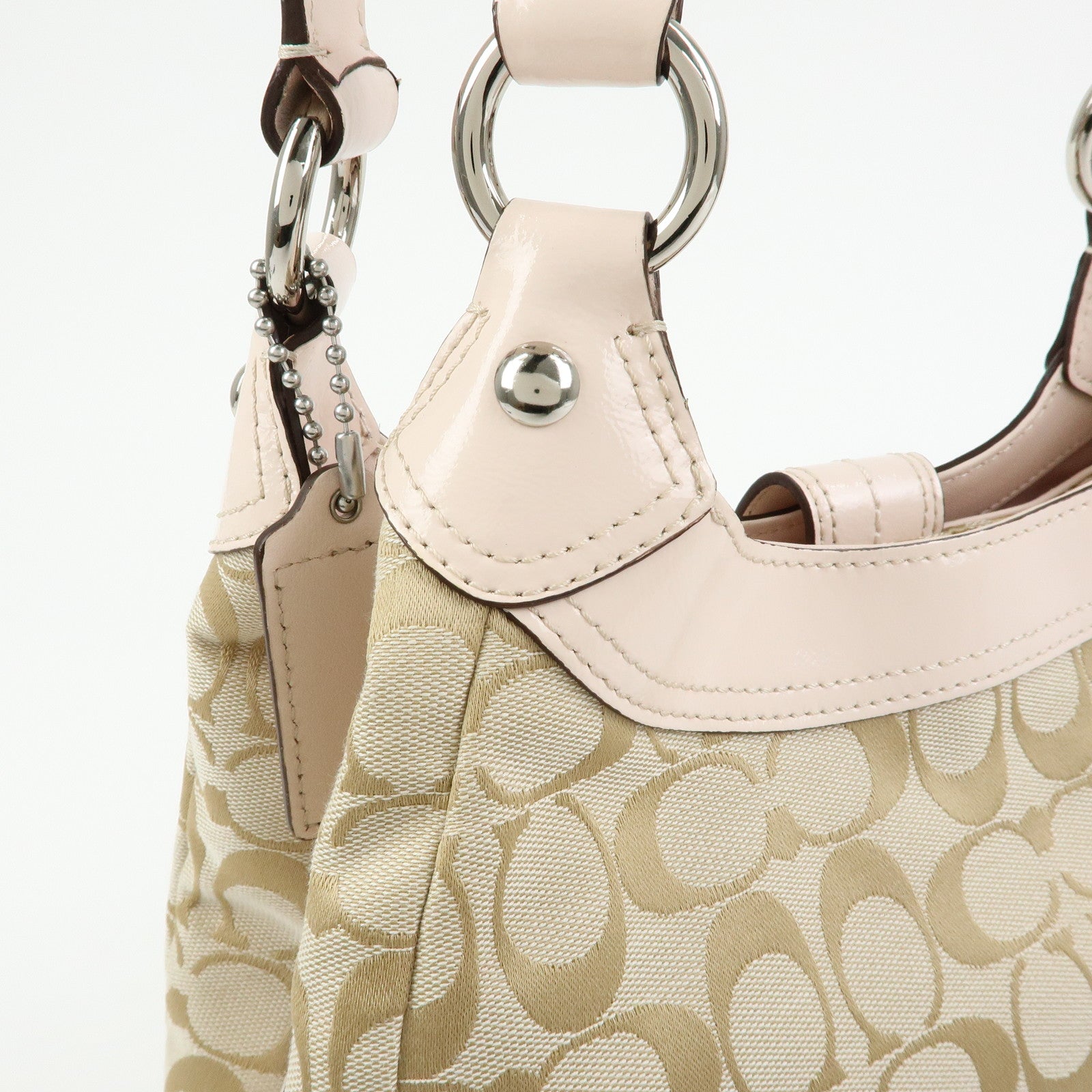 COACH Signature Canvas Patent Leather Hand Bag Beige