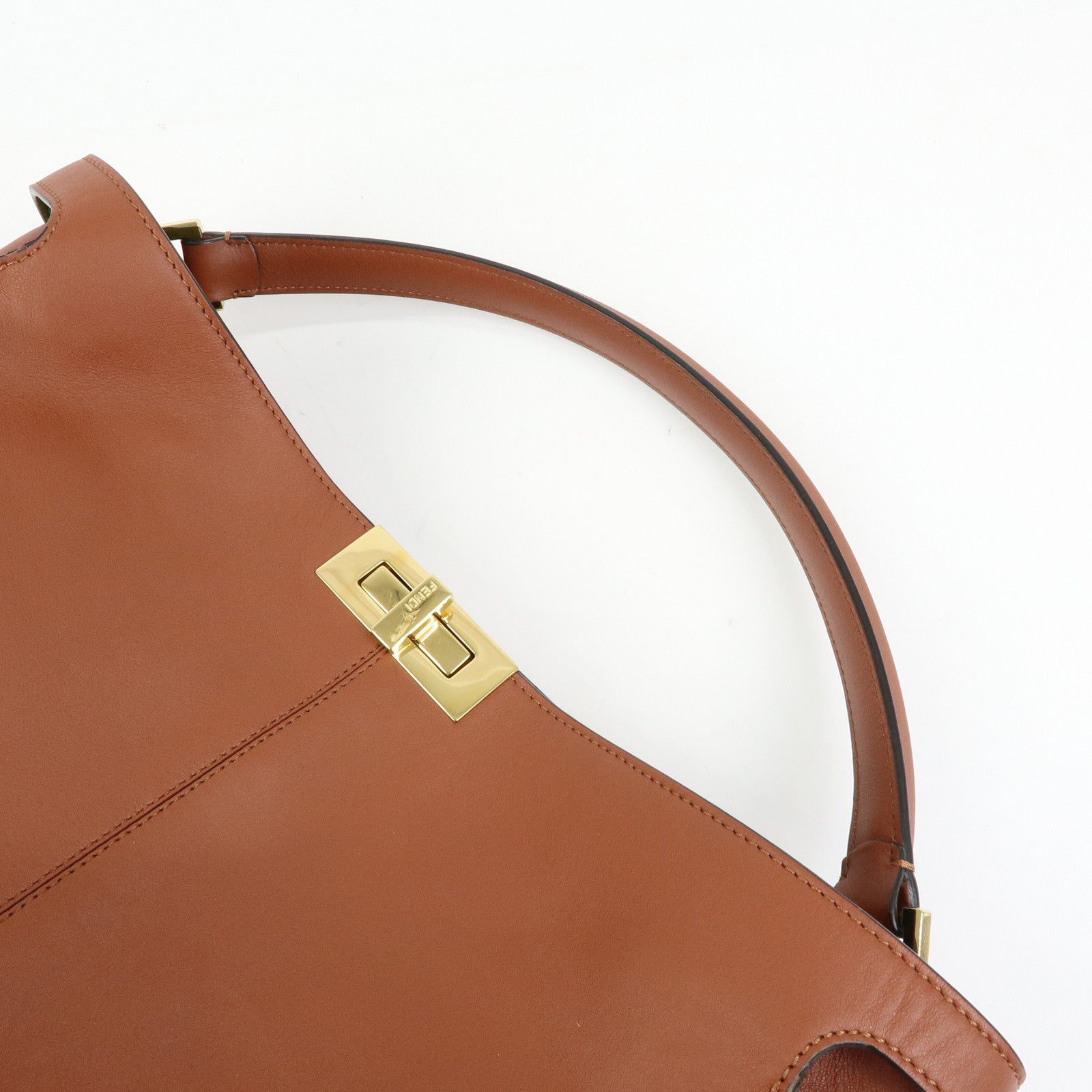 FENDI Peekaboo X‑Lite Leather Shoulder Bag Hand Bag Brown 8BN304