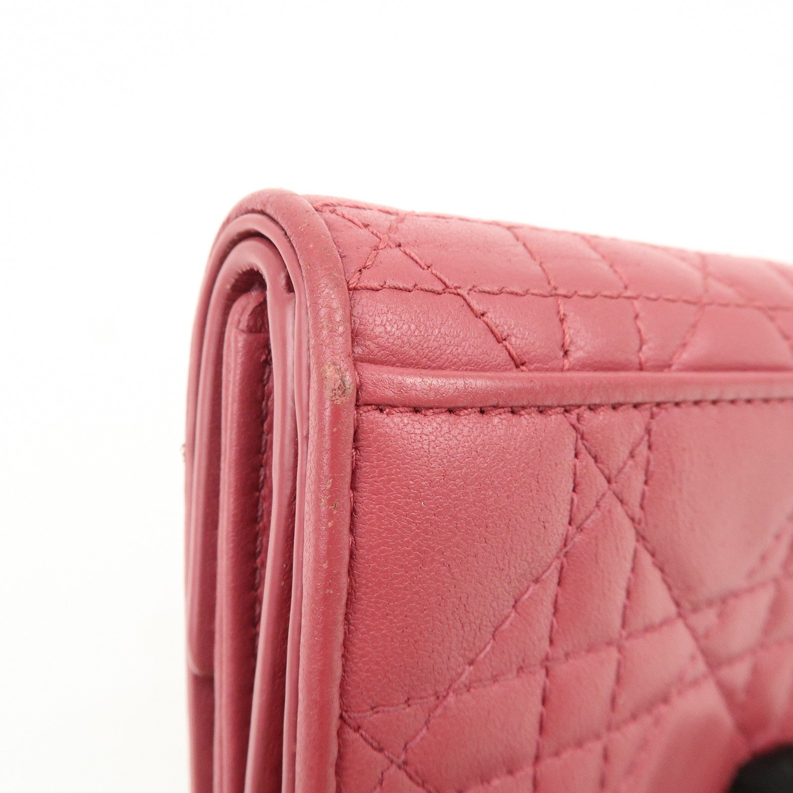 Christian Dior Cannage Leather Bi-fold Compact Wallet Pink