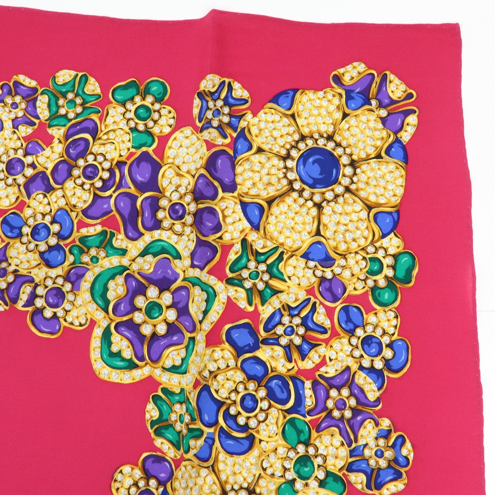 CHANEL Silk 100% Flower Jewelry Motif Scarf Pink Gold