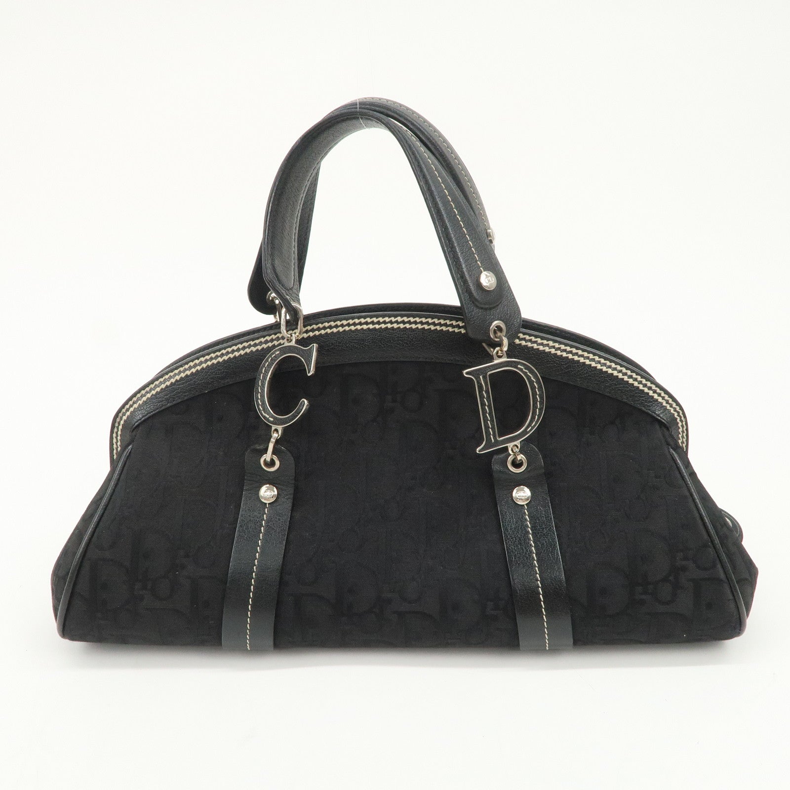 Christian Dior Trotter CD Logo Canvas Leather Hand Bag Black