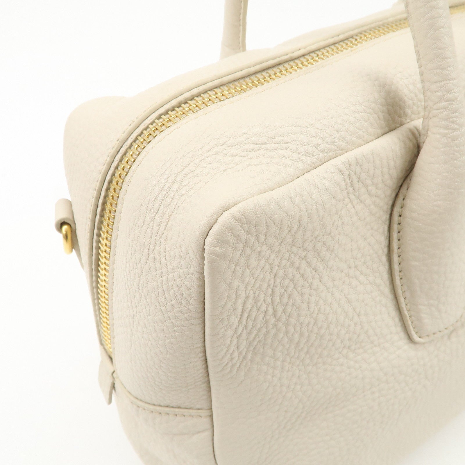 PRADA Logo Leather 2Way Boston Shoulder Bag Gold HDW Ivory