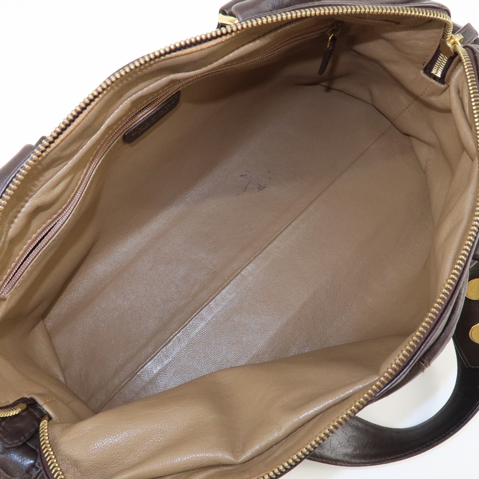 BVLGARI Leoni Leather Hand Bag Boston Bag Brown Gold Hardware Used