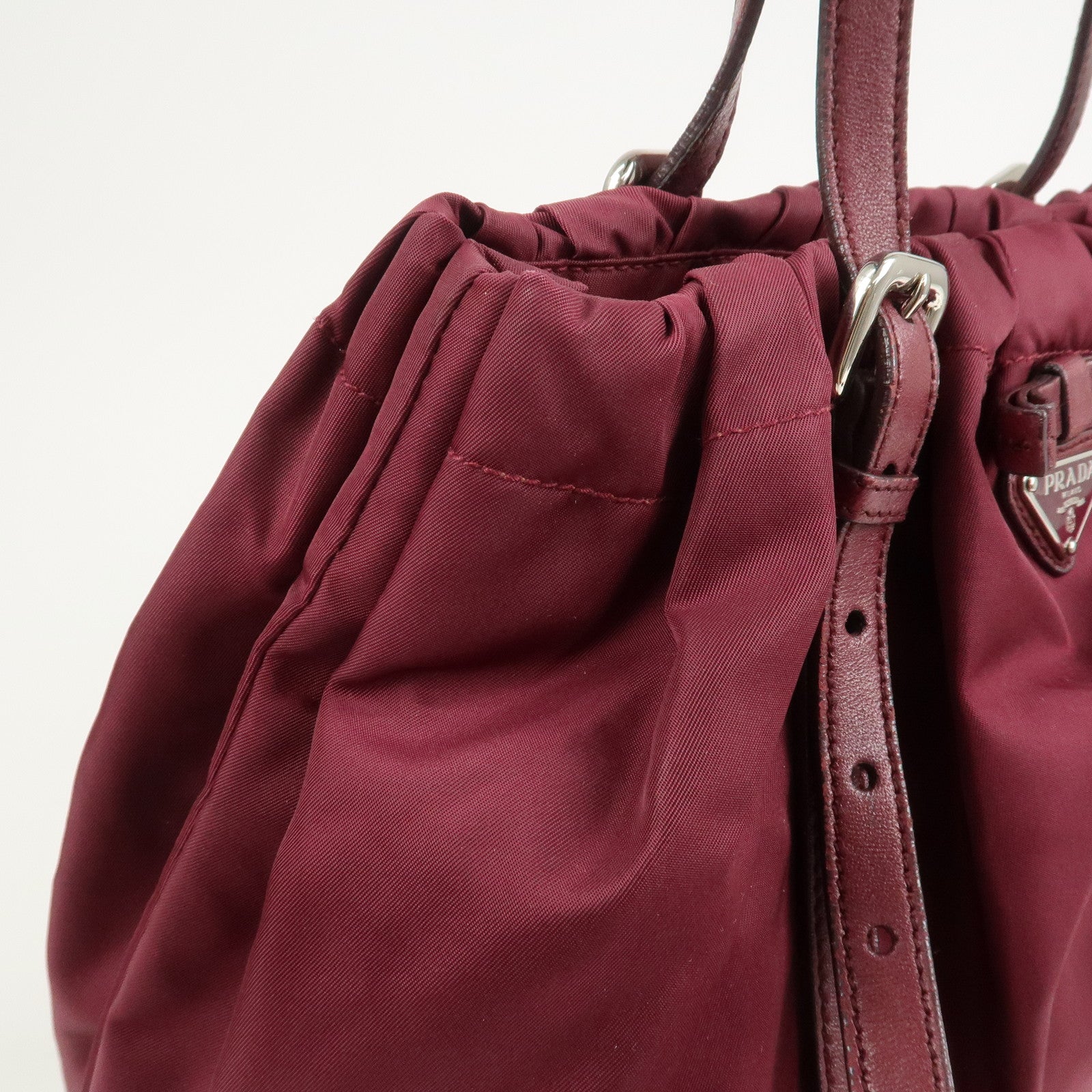 PRADA Triangle Nylon Leather Tote Bag Shoulder Bag Bordeaux