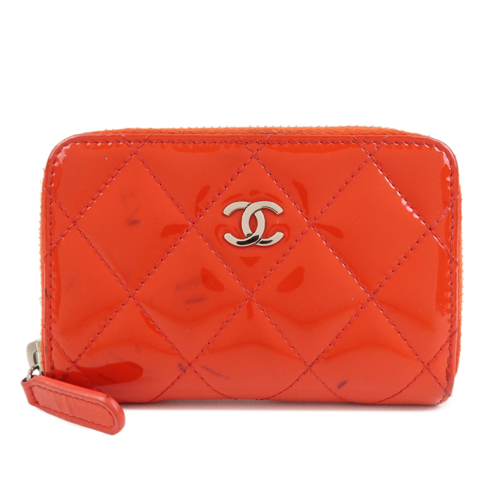 CHANEL Matelasse Patent Leather Card Case Coin Case Red