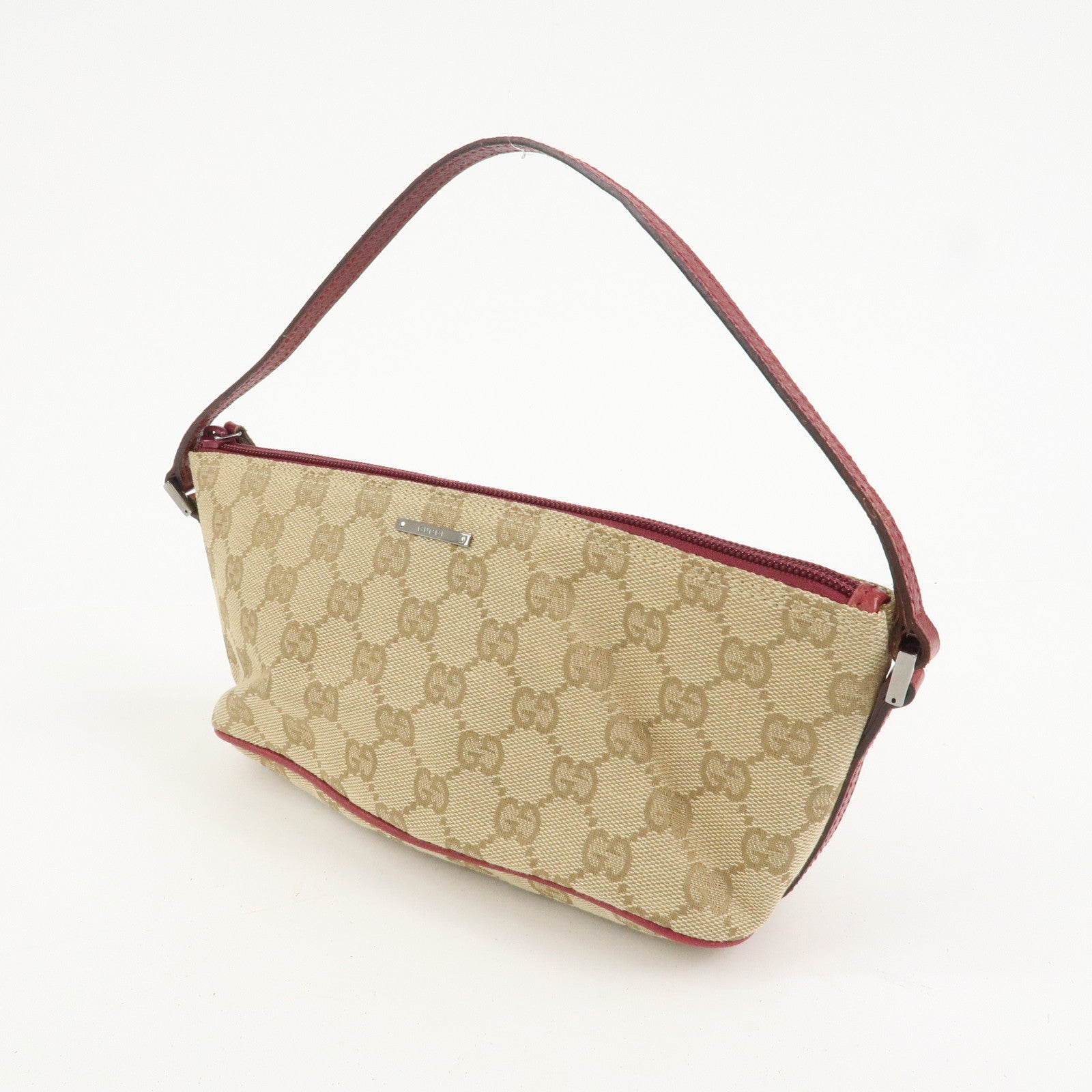 GUCCI Boat Bag GG Canvas Leather Shoulder Bag Beige Pink 07198