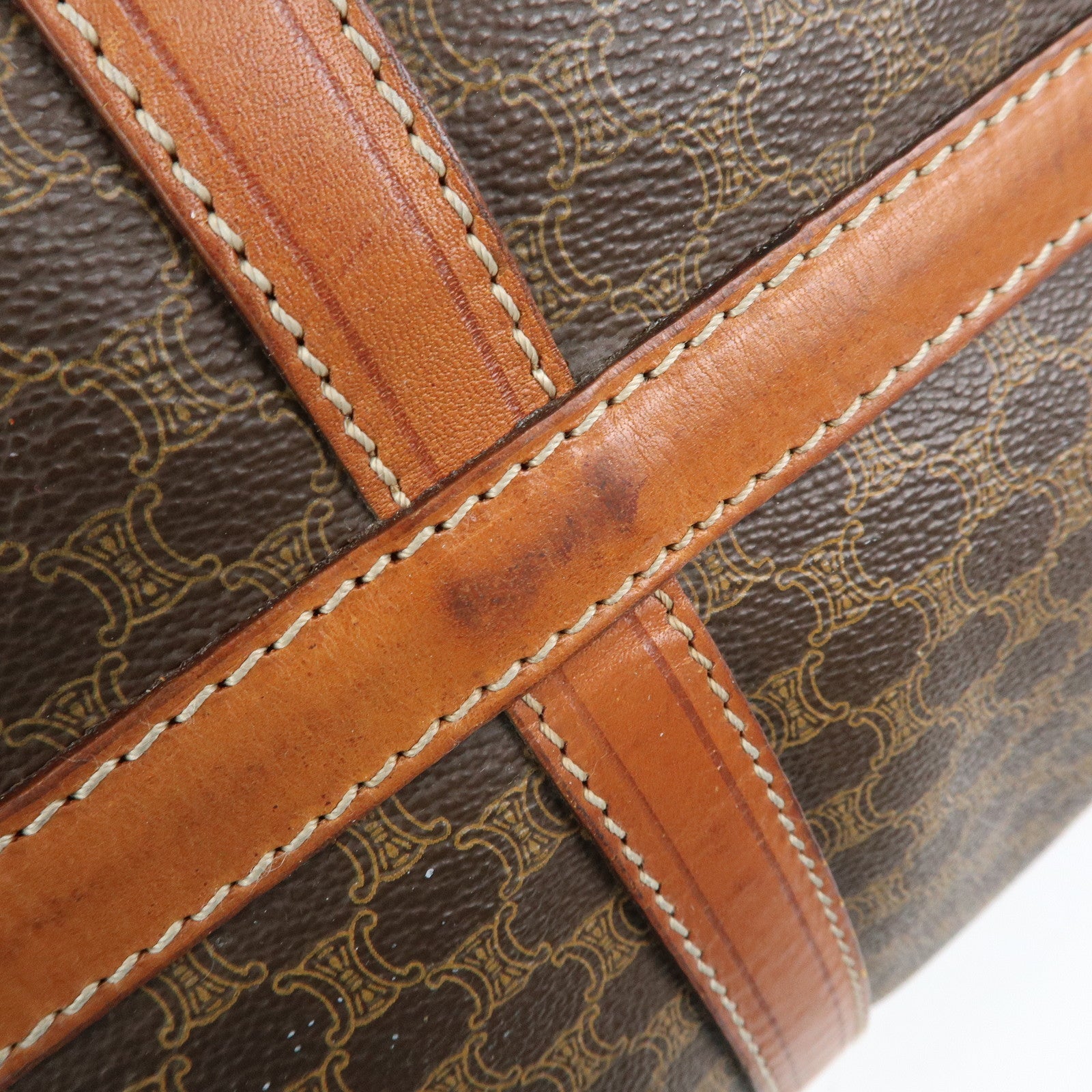 CELINE Macadam PVC Leather Boston Bag Hand Bag Brown