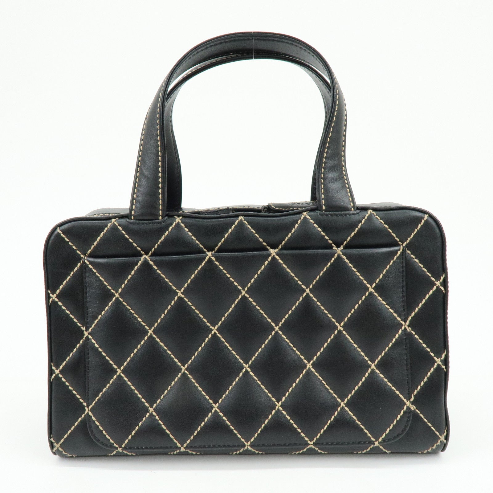 CHANEL Wild Stitch COCO Mark Calf Leather Hand Bag Tote Bag Black