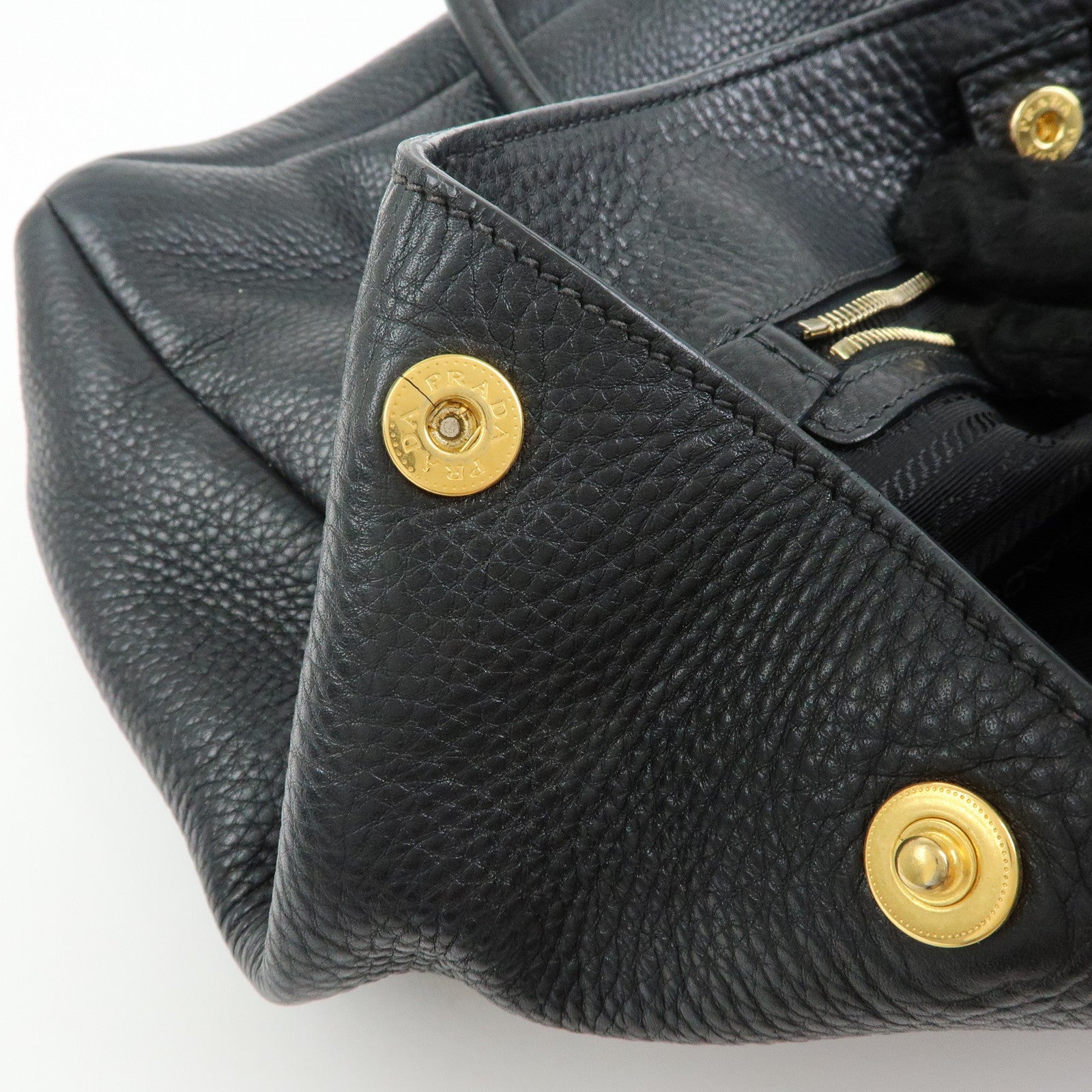 PRADA Logo Vittello Daino Leather 2Way Bag Tote Bag Black BR4393