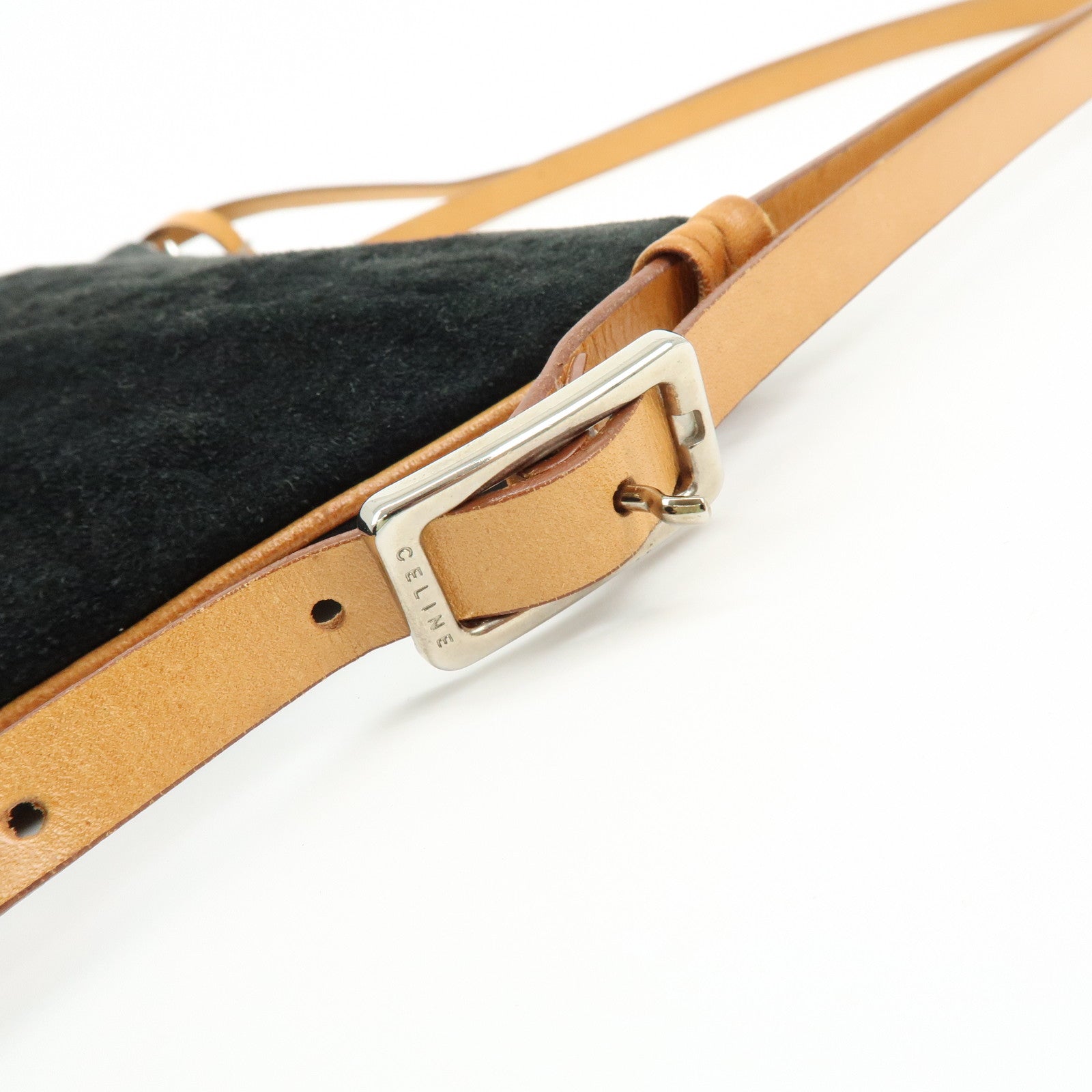 CELINE C Macadam Suede Leather Shoulder Bag Hand Bag Black