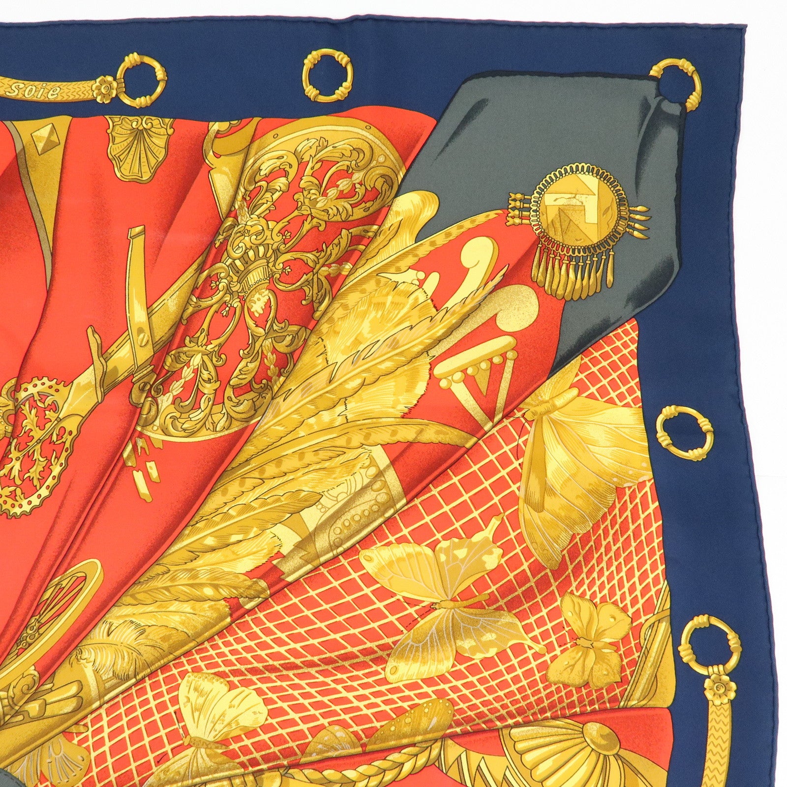 HERMES Carre 90 Silk 100% Soleil de Soie Scarf Red Yellow